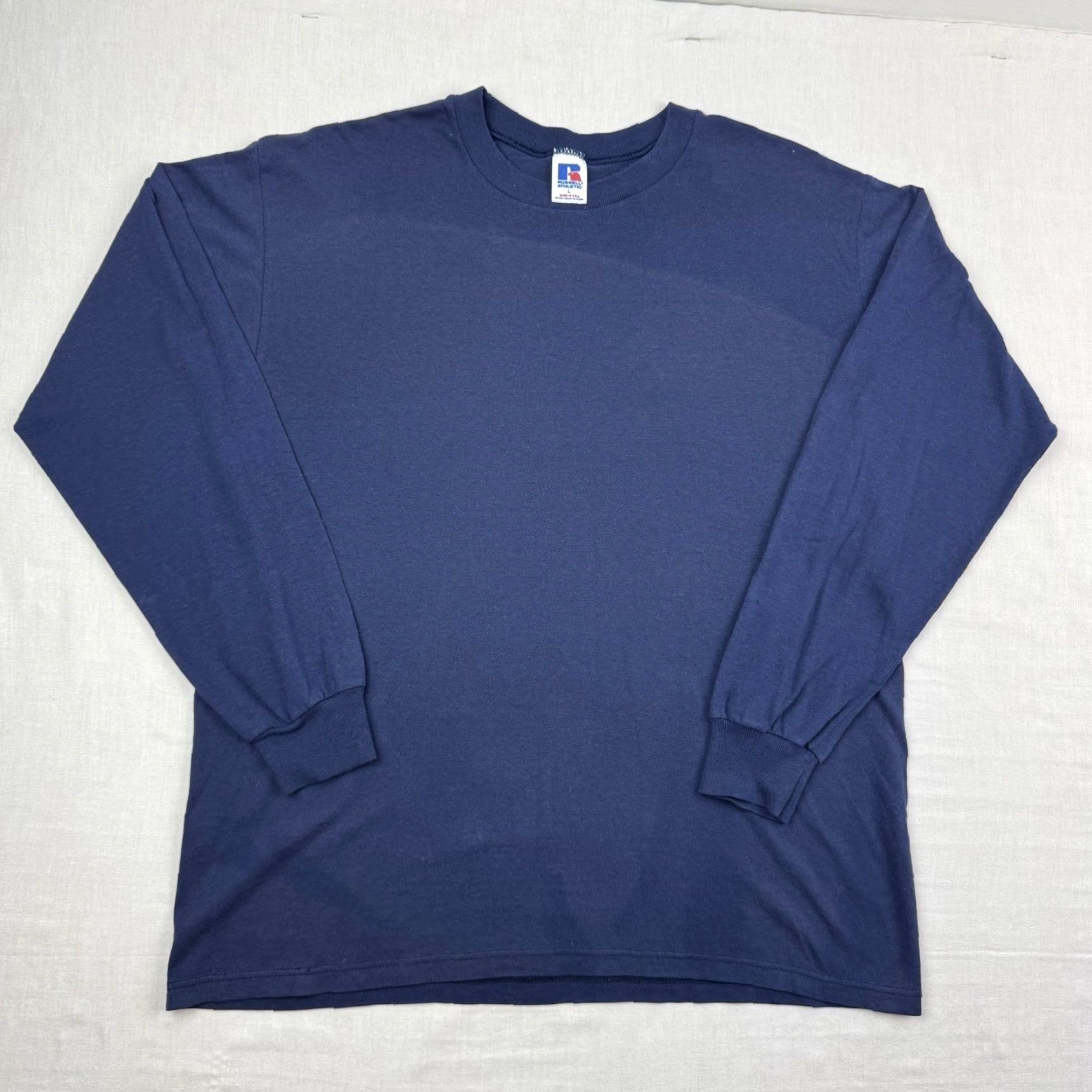 Russell Athletic VINTAGE Russell Athletic Long Sleeve T-Shirt Adult Large Blue Grunge 90s Mens Size US L / EU 52-54 / 3 - 2 Thumbnail