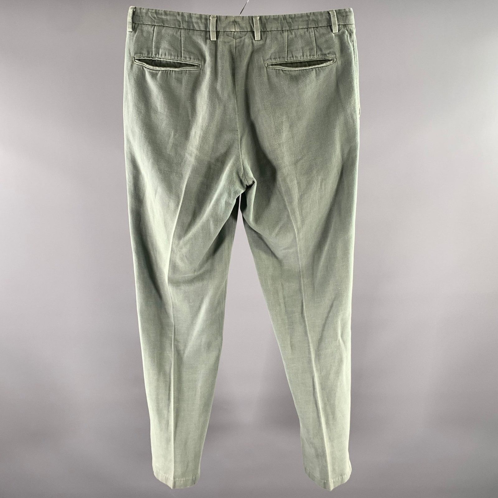 Boglioli BOGLIOLI Size 32 Grey Green Washed Linen Blend Pants Size US 32 / EU 48 - 3 Thumbnail