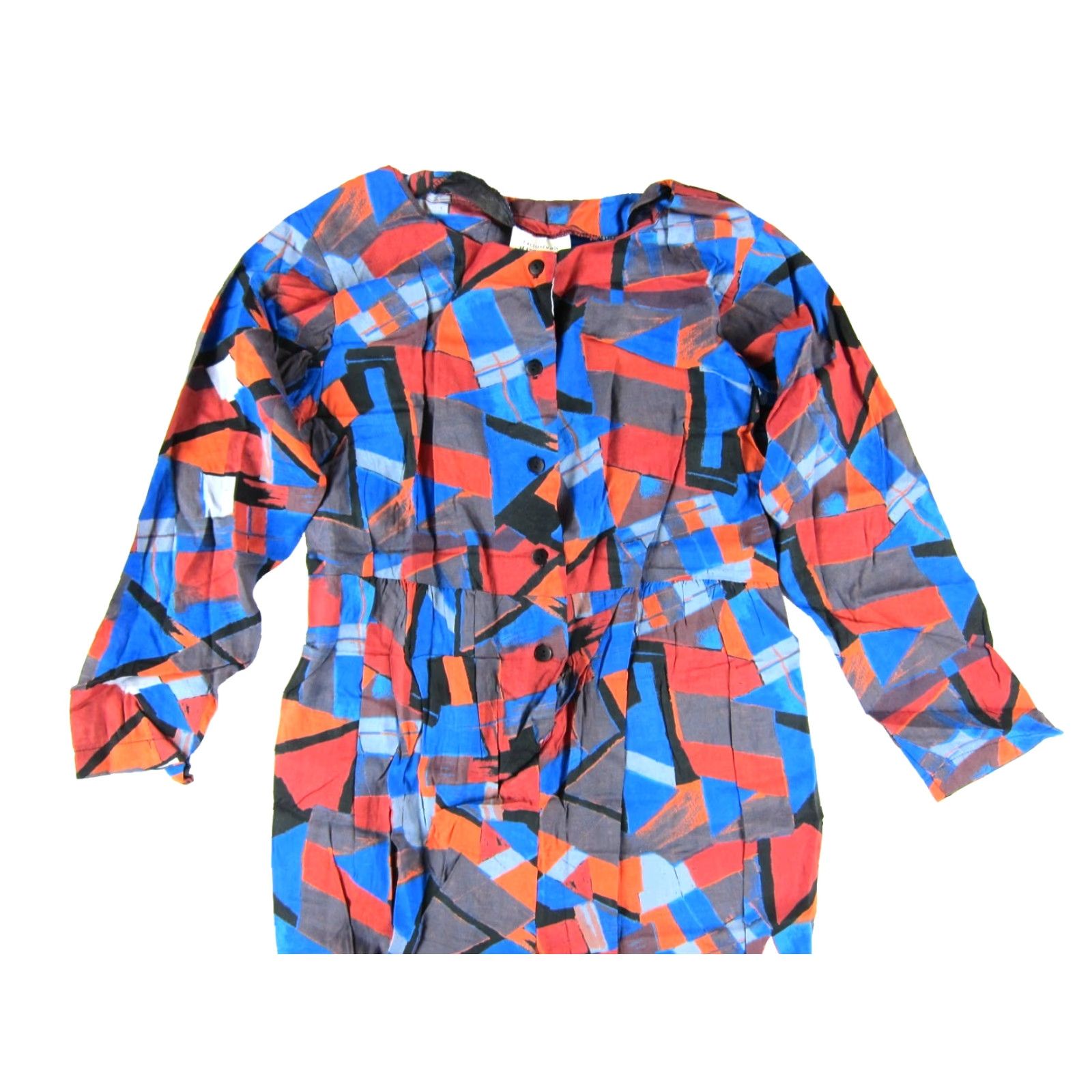 Vintage VTG Exclusively Maternity Jumper Romper Jumpsuit One-Piece Pockets Orange Blue Maternity Clothes Women Modern Geometric 100% Rayon Size M / US 6-8 / IT 42-44 - 4 Thumbnail