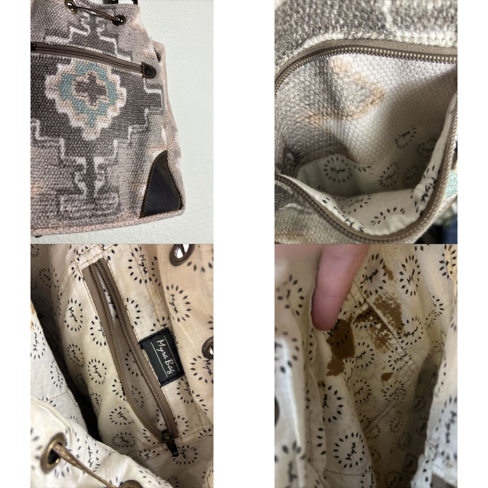 Vintage VINTAGE Myra Cinch Tote Large Beige Aztec Southwest Bag - Double Handles Women 12x11x5.5 Size ONE SIZE - 9 Thumbnail