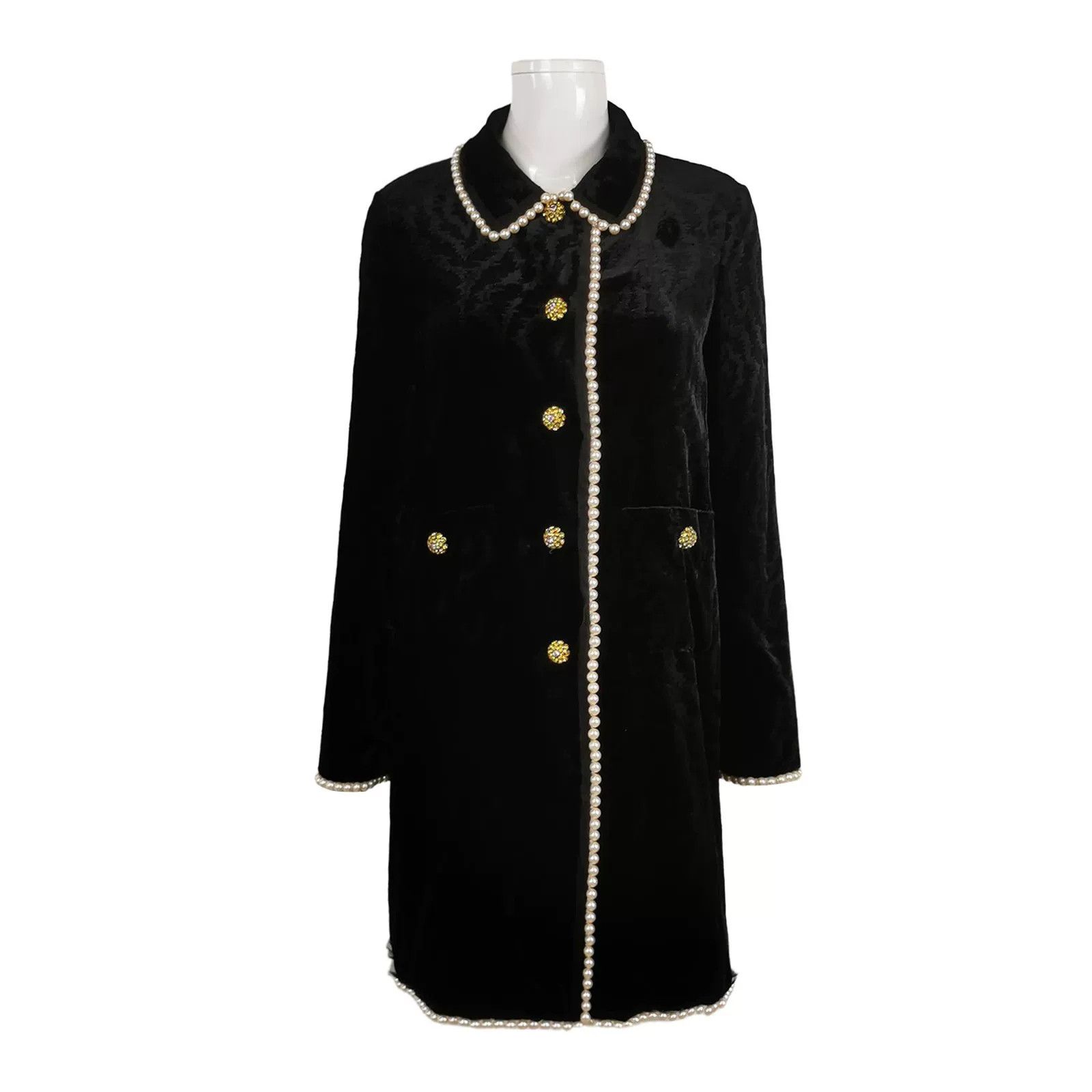 Gucci Gucci Pearl Embellished Lapel Long Sleeve Coat Size S / US 4 / IT 40 - 1 Thumbnail