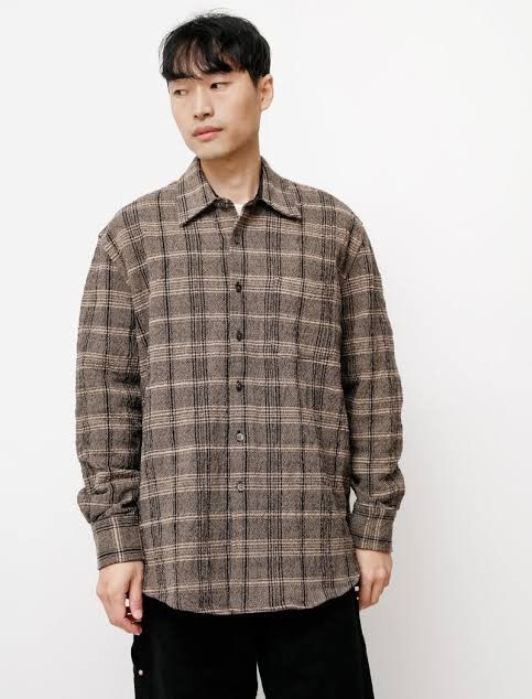 Pre-owned Our Legacy - Above Shirt - Ecru/black Check - M/l Size 50 In Brown