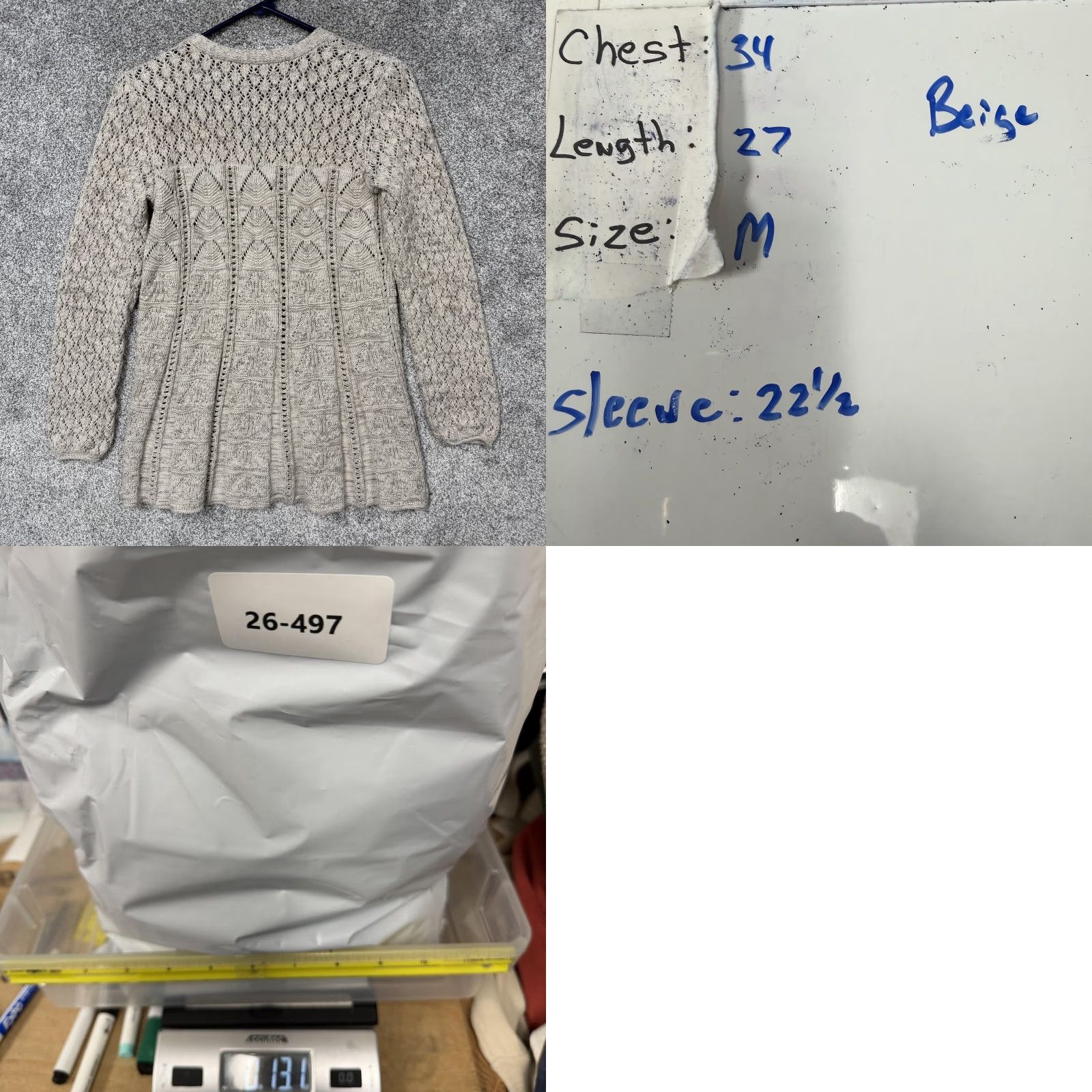 Vintage VINTAGE Style&co Cardigan Sweater M Women's Cardigan Open-Knit Flare Hem Beige Boho Cottagecore Shabby Chic Size M / US 6-8 / IT 42-44 - 8 Thumbnail