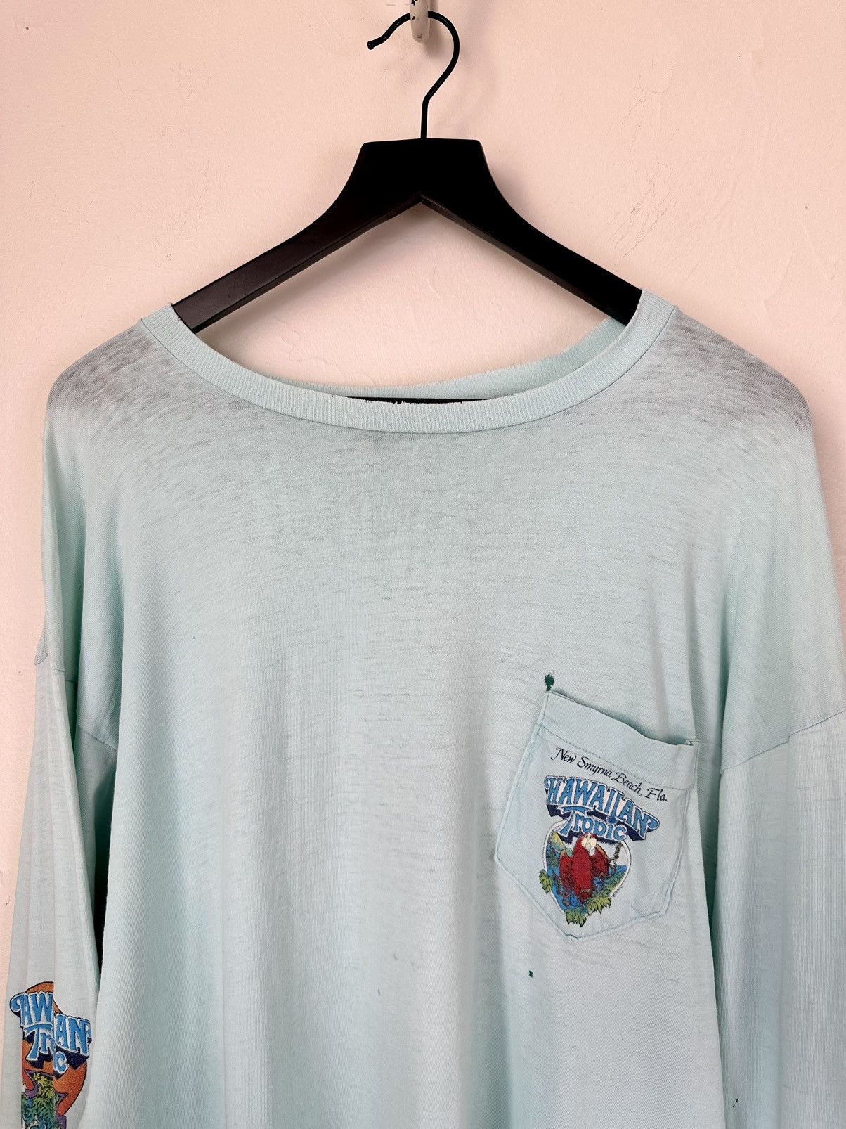 Vintage (XL) 80’s THRASHED TROPICAL VINTAGE Blue Long-sleeve Tee Size US XL / EU 56 / 4 - 7 Thumbnail