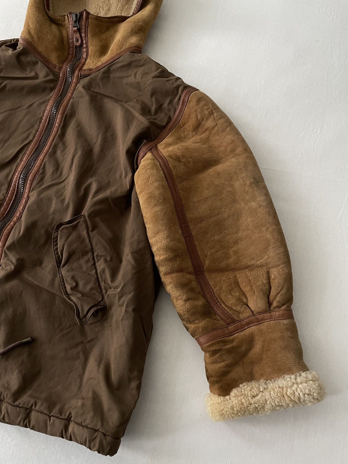 Chevignon Chevignon Shearling Sheepskin Hooded Bomber Jacket Parka B3 Size US L / EU 52-54 / 3 - 3 Thumbnail