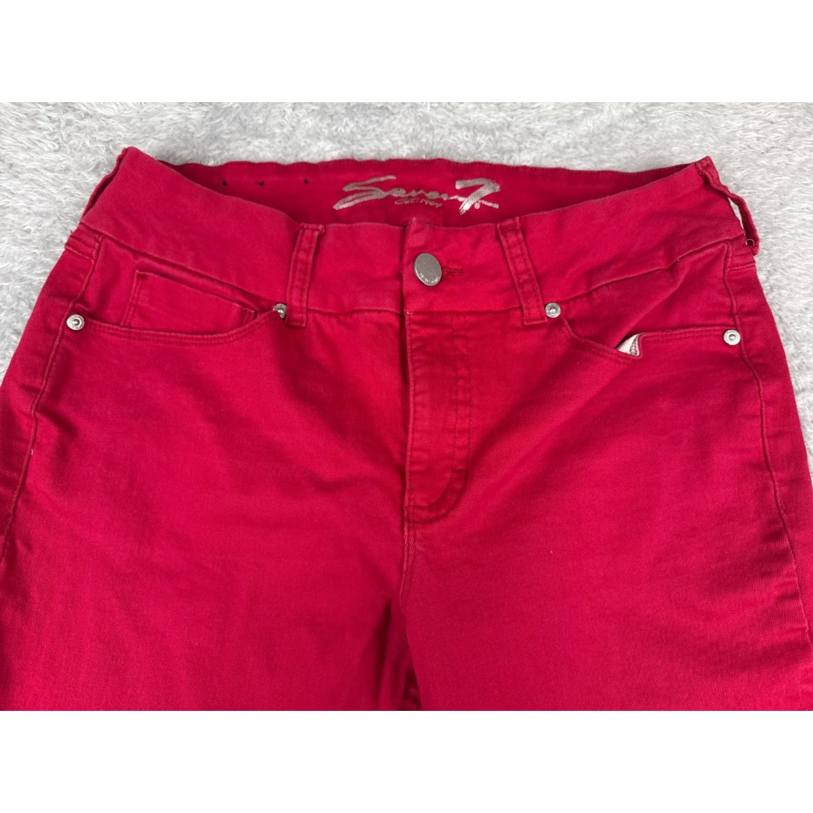 Vintage Seven7 Jeans Women 14 Red Denim Skinny Mid Rise 31x28 Cotton Blend Slimming 5-Pocket Design Button Zipper Vintage No Size 36" / US 14 / IT 50 - 4 Thumbnail
