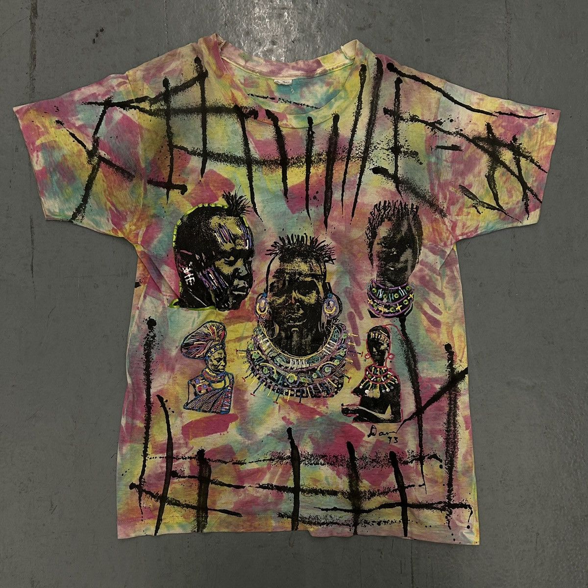 1993 Hand-Painted African Tribal Art Tie-Dye Tee