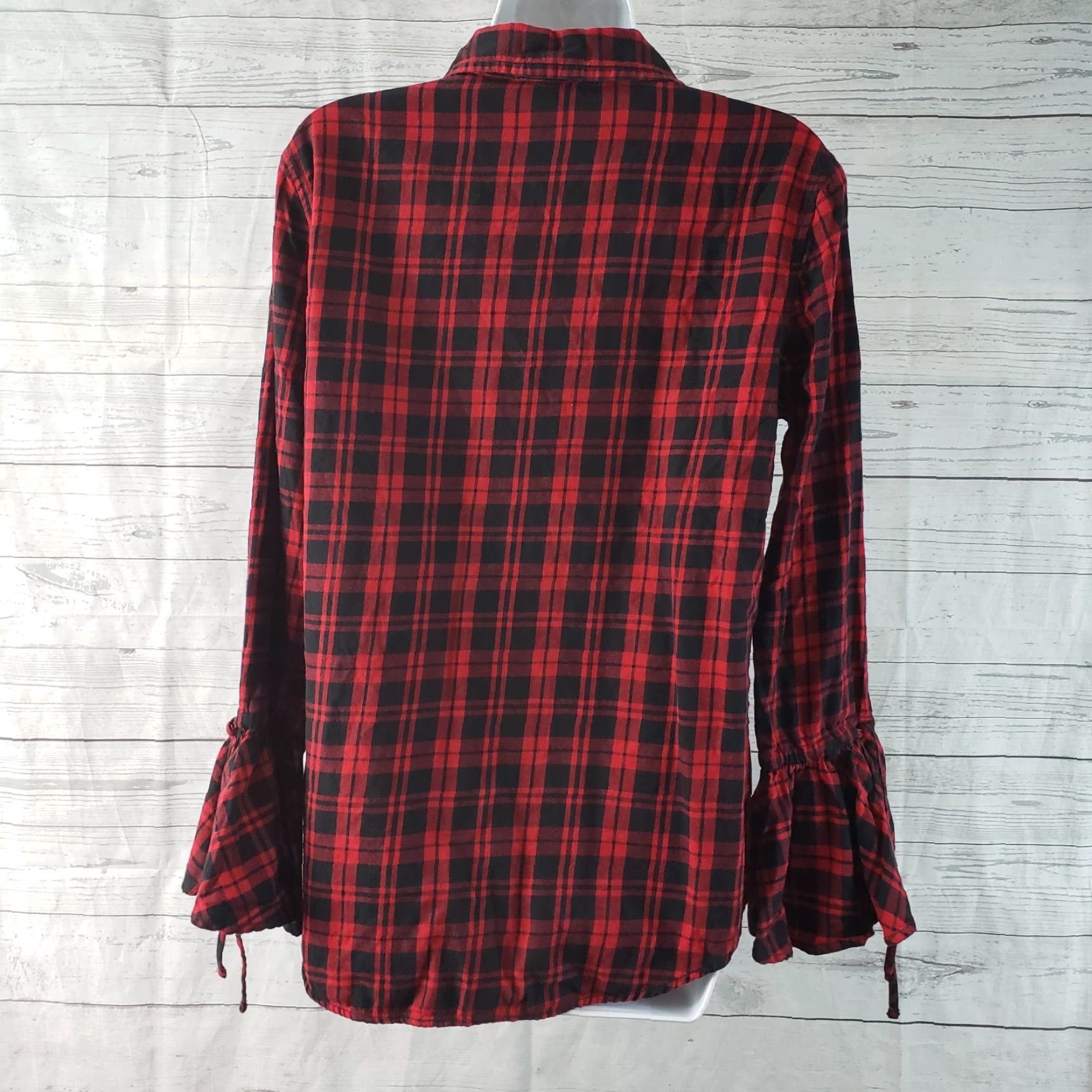 Bell VINTAGE Beach Lunch Lounge Womens Button Front Shirt Sz Small Red Plaid Bell Sleeve Size S / US 4 / IT 40 - 4 Thumbnail