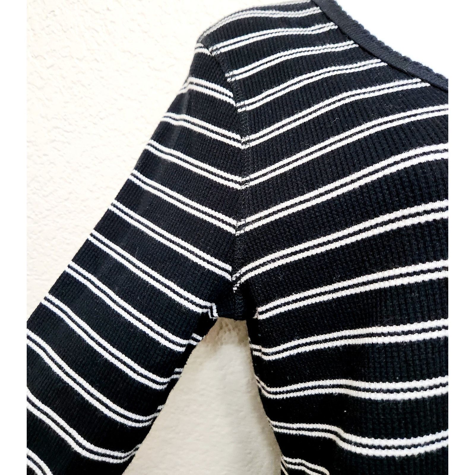 Other Dip Black White Striped Henley Thermal Long Sleeve Top Large Size L / US 10 / IT 46 - 2 Thumbnail