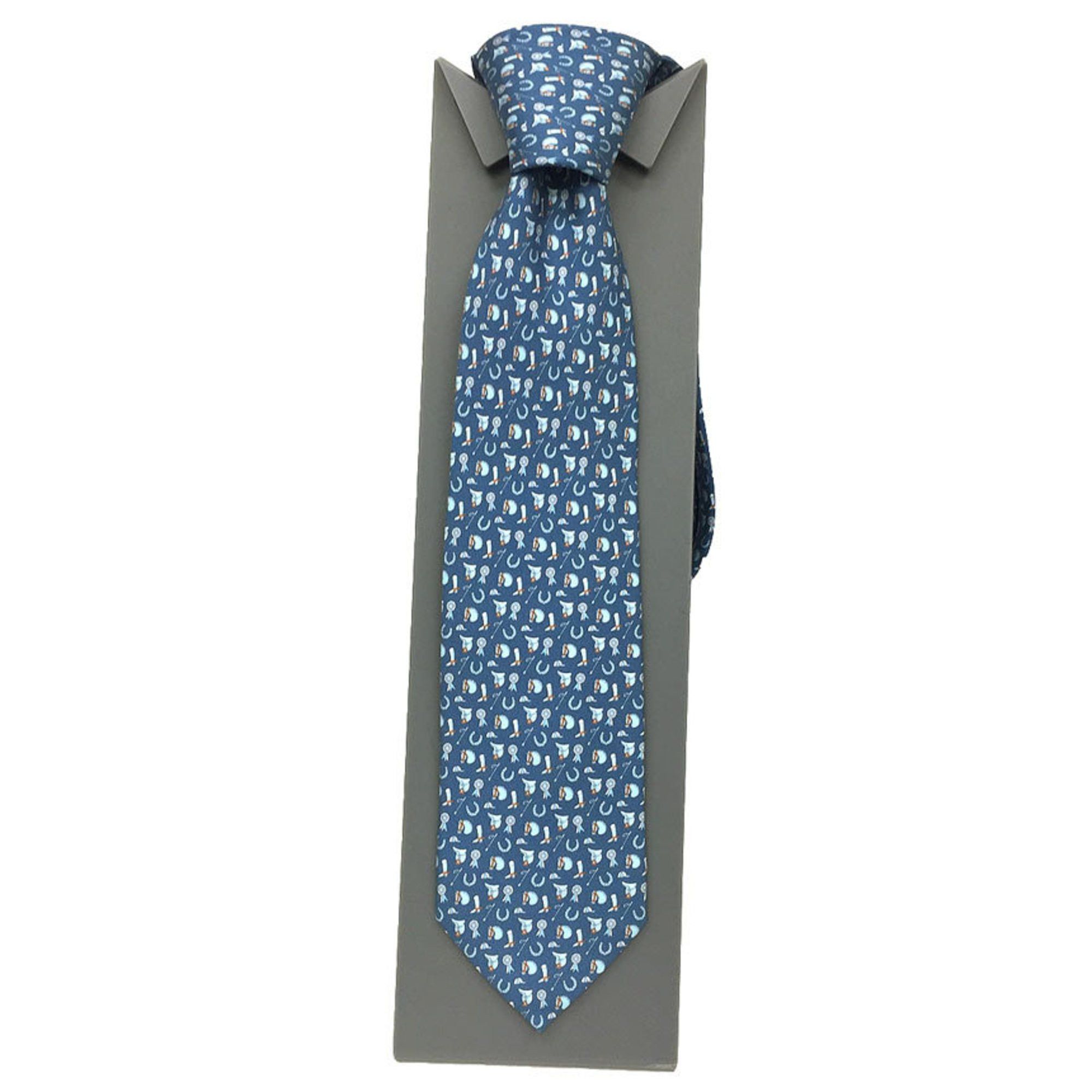 Hermes Hermes Tie Horse Harness Pattern Blue Silk Men's Size ONE SIZE - 1 Thumbnail
