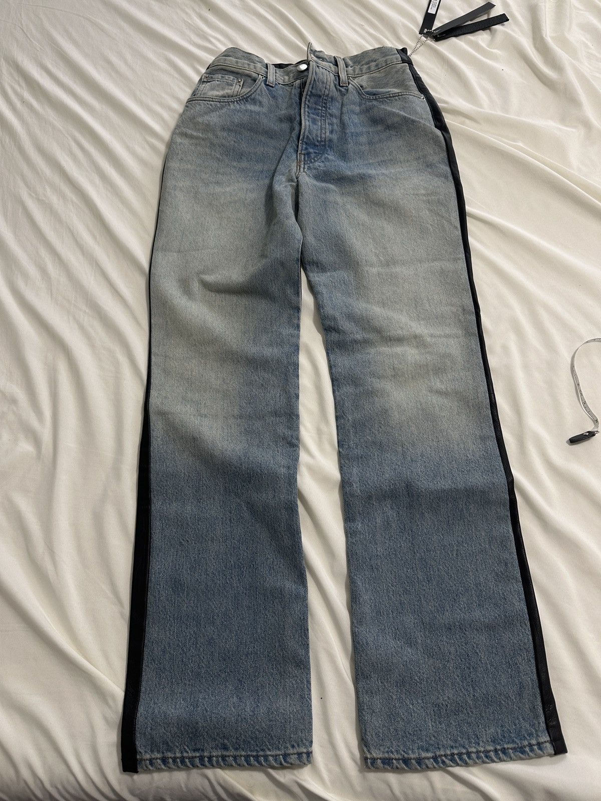 Amiri NWT AMIRI Combo/Panelled Straight-leg Leather Jeans/size 25 Size 25" / US 0 / IT 36 - 1 Thumbnail