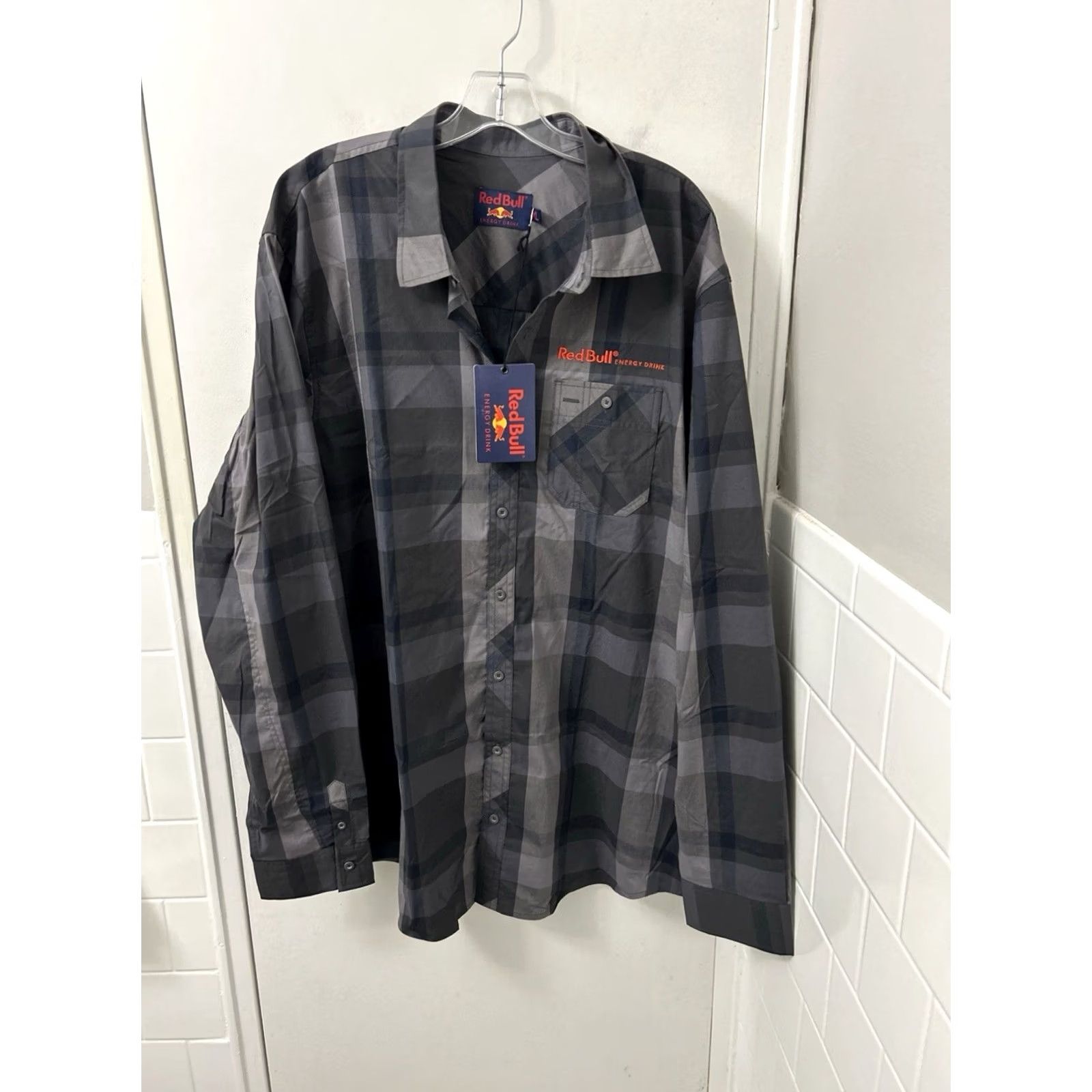 Vintage Red Bull Shirt Mens 2XL Gray Plaid Button Up Long Sleeve NWT Size US XXL / EU 58 / 5 - 2 Thumbnail