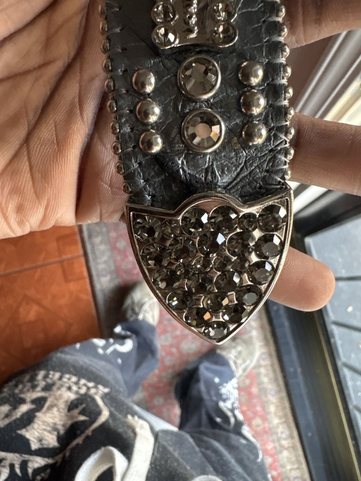 B.B. Simon b.b. Simon Silver Studded Leather Crystal Belt. Size 30 - 8 Thumbnail