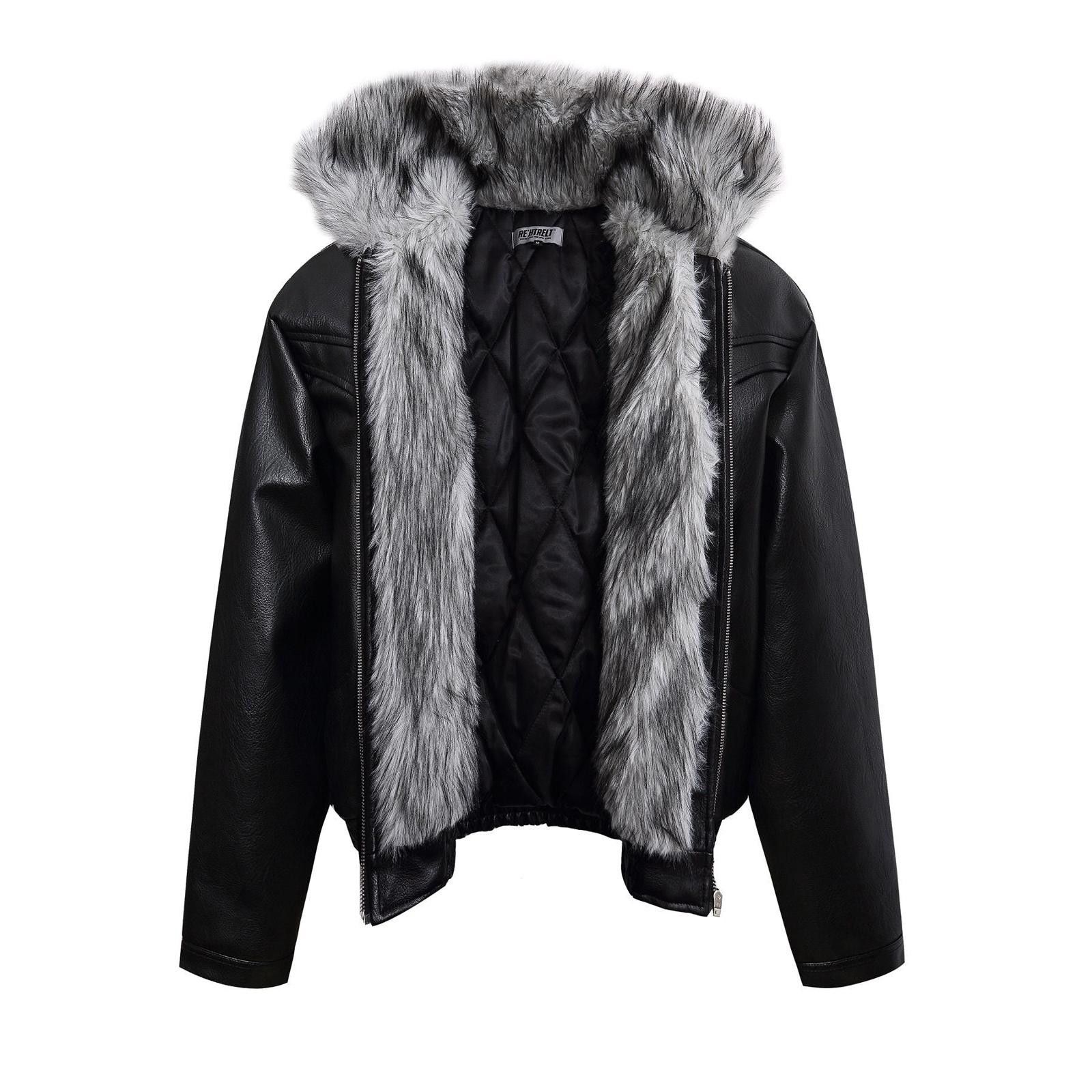 Leather Black Faux Leather Bomber Jacket with Fur Collar Size US M / EU 48-50 / 2 - 2 Thumbnail