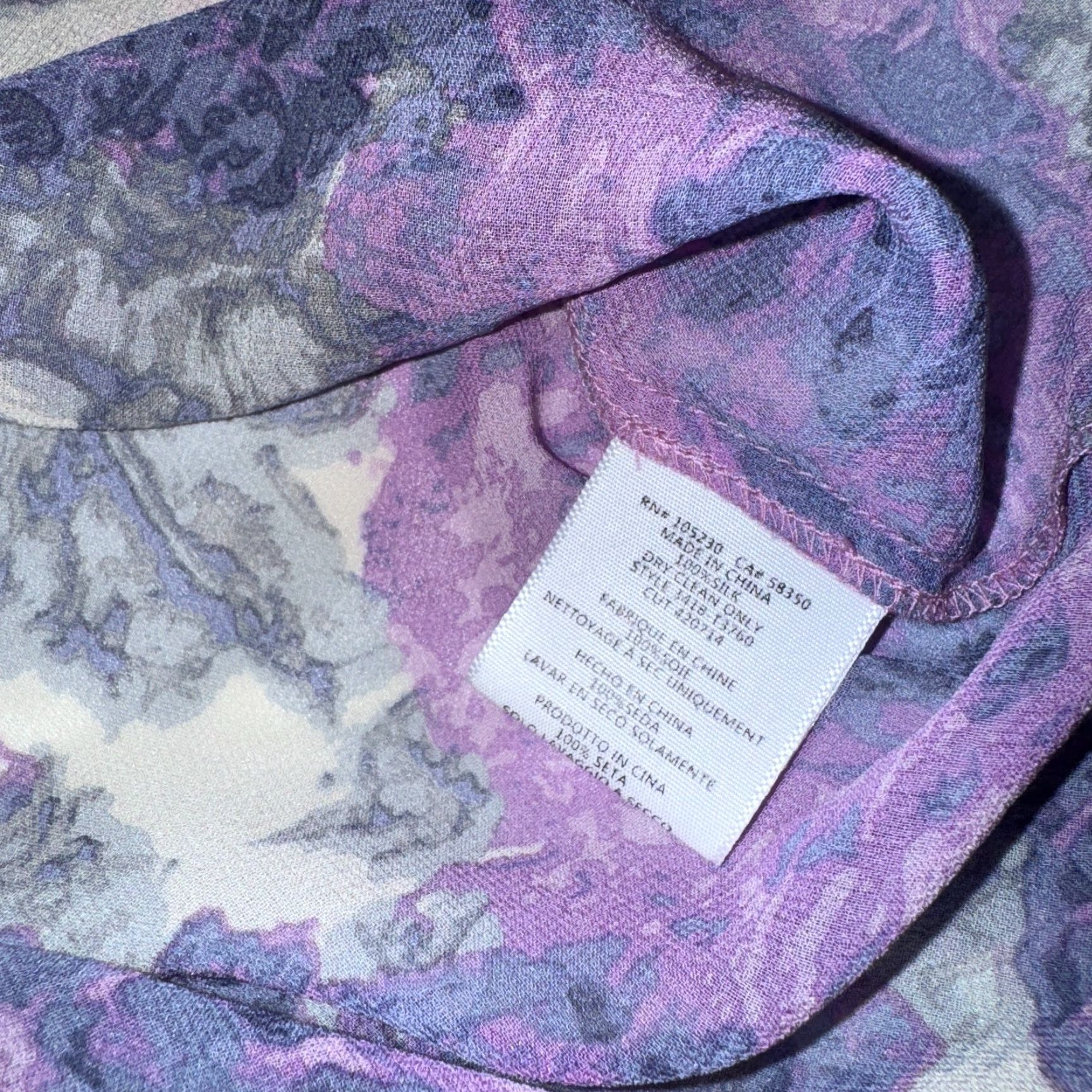 Joie JOIE Blouse Silk Chiffon Purple Floral Pintuck Button Down V-Neck 3/4 Sleeve Size S Women Size S / US 4 / IT 40 - 7 Thumbnail