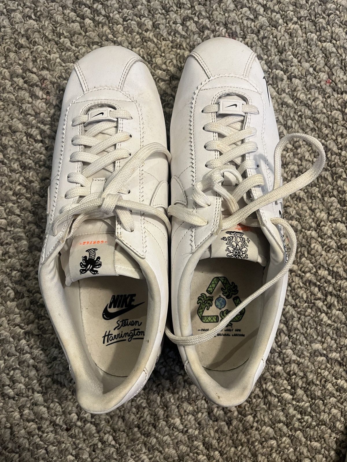 image of Nike Staving Harrington “Earth Day” Cortez Shoes in White, Men's (Size 12)