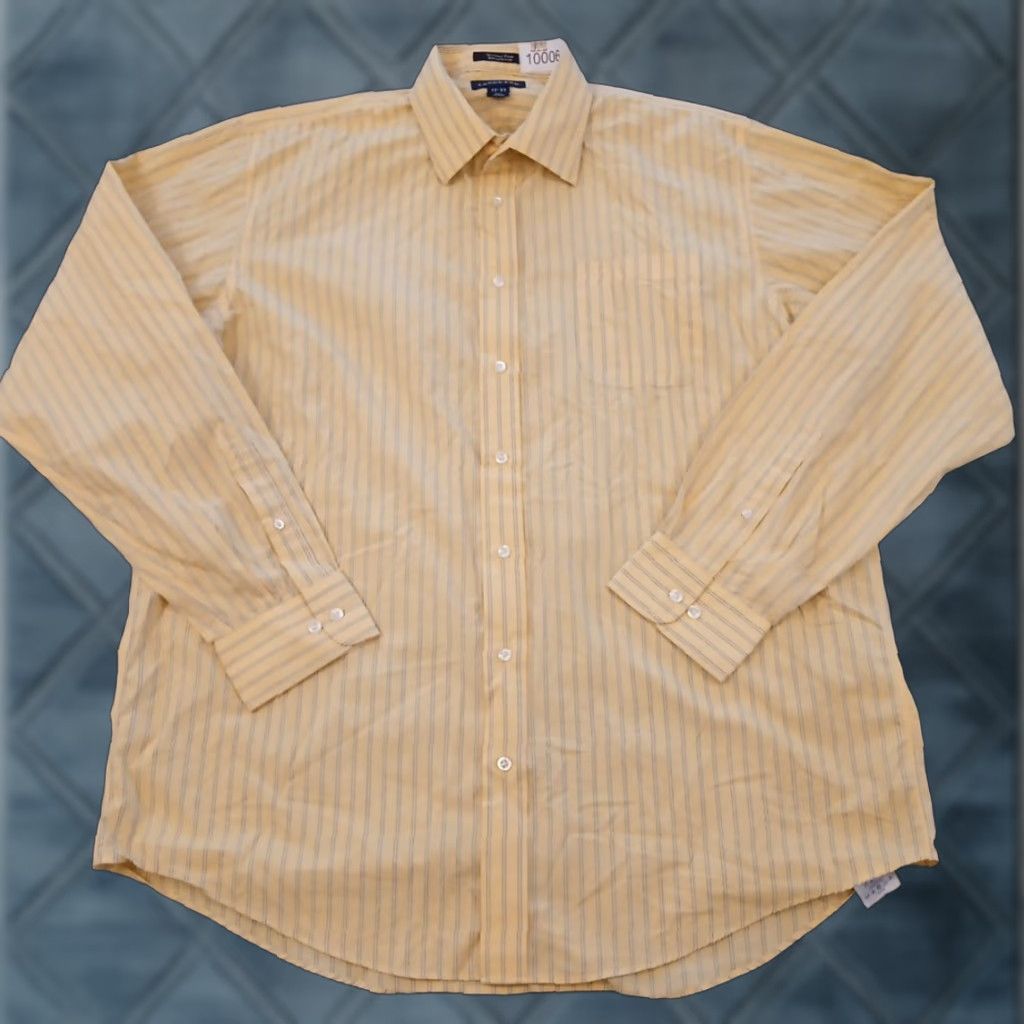 Lands' End Lands' End Shirt Mens 17 Tall Yellow Striped Long Sleeve Button-Up Size US XL / EU 56 / 4 - 1 Thumbnail
