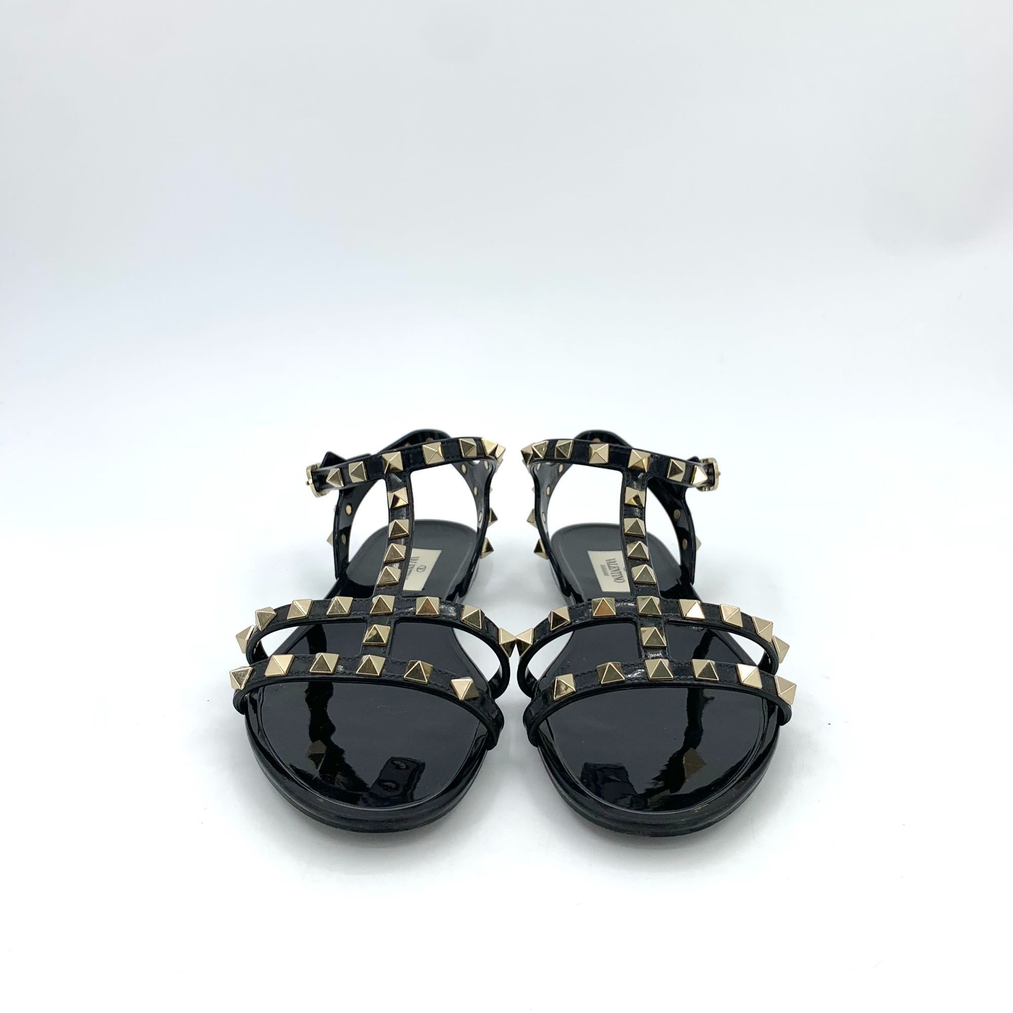 Valentino VALENTINO GARAVANI Black Patent Leather Rockstud Flat Sandal Size US 7 / IT 37 - 7 Thumbnail