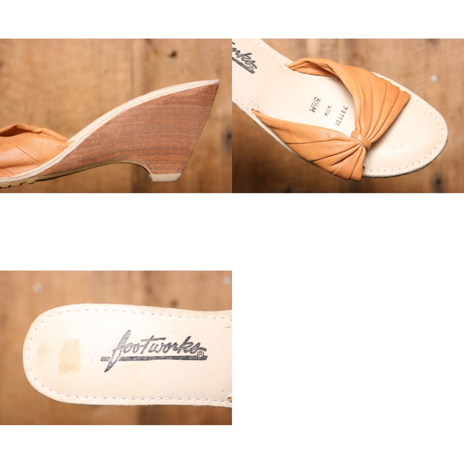 Vintage VINTAGE Footworks Sandal Womens Leather Tan 2.75" Wedge Sz. 8.5 M Slide Footworks Tan Leather Sandals Wedge Slip On Shoes Women 8.5 M Size US 9 / IT 39 - 8 Thumbnail