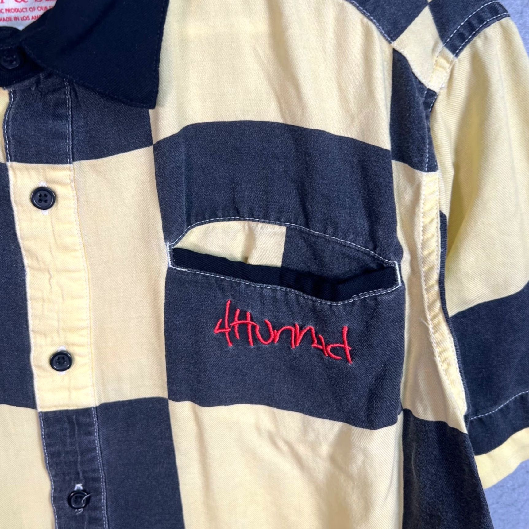 Vintage VINTAGE 4Hunnid Button-Up Shirt Short Sleeve Checkered Yellow/Black Small Mens Adult S Shirt Size US S / EU 44-46 / 1 - 4 Thumbnail