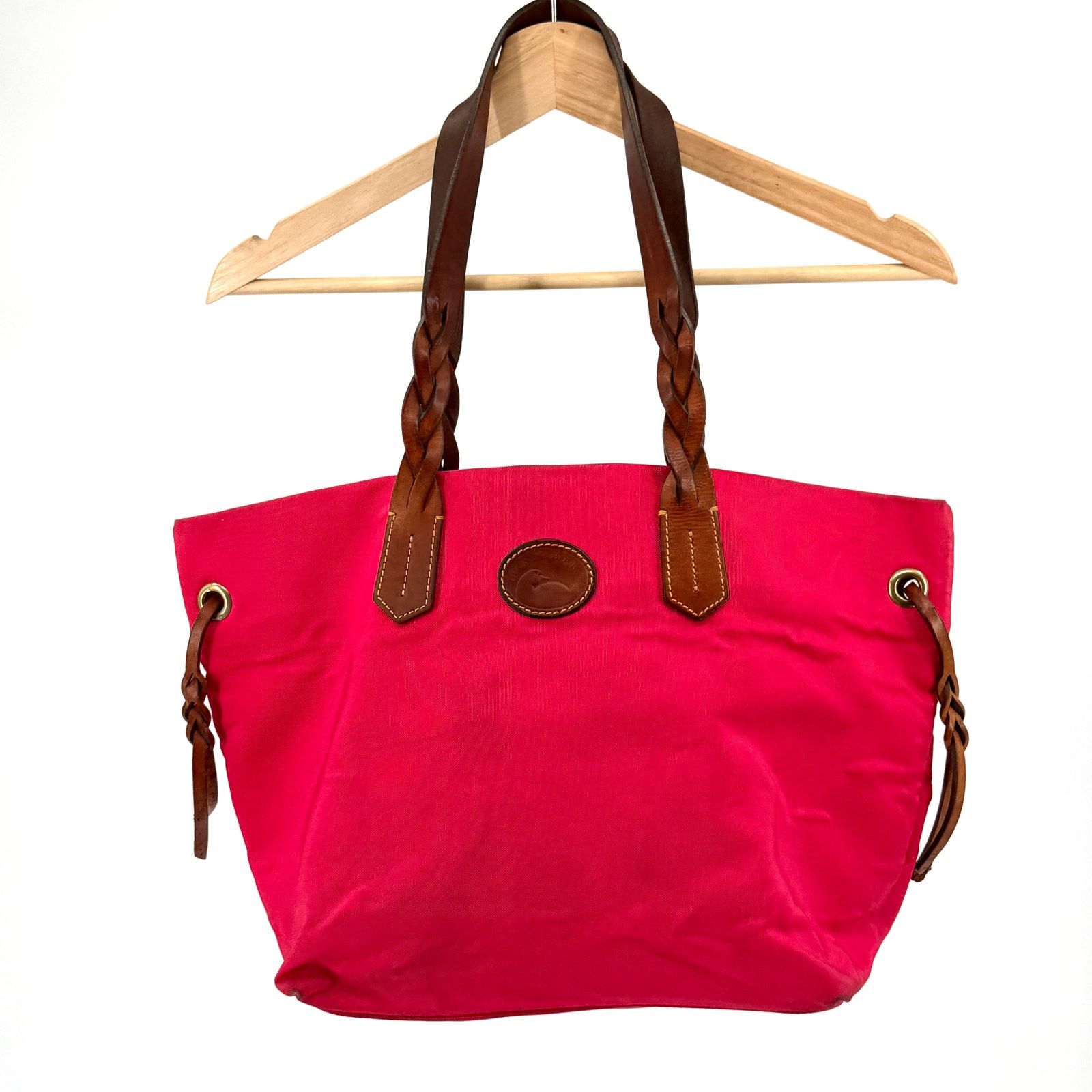 Dooney & Bourke Neon Pink Canvas Shopper Braided Leather Tote Bag Size ONE SIZE - 1 Thumbnail
