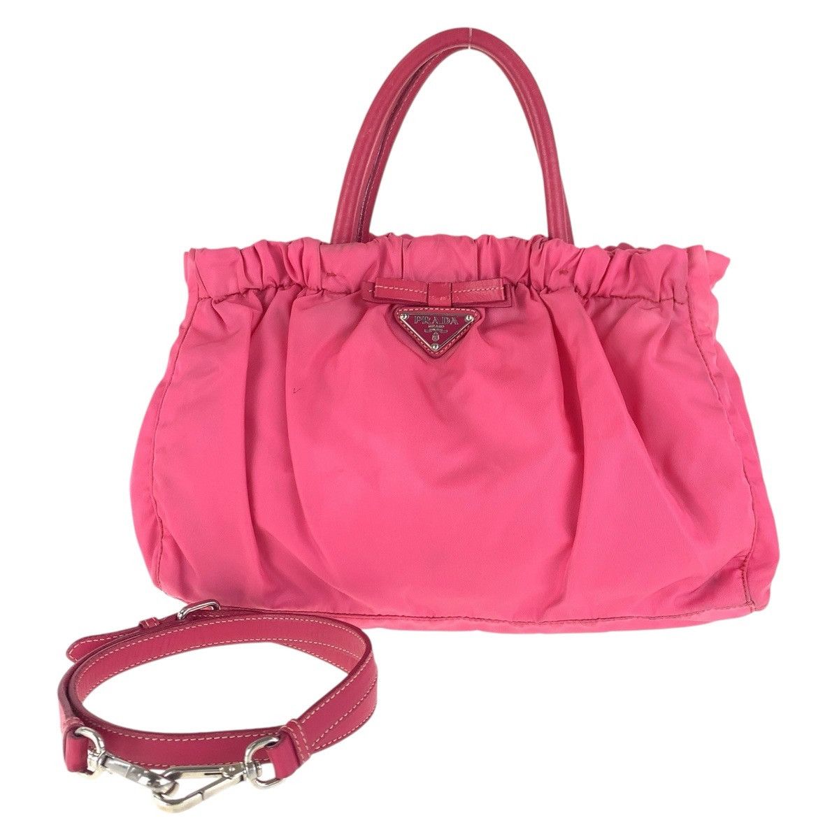 Prada Prada Tessuto Triangle Logo Plate 2Way Tote Bag Leather Shoulder Bag in Pink, Women's
