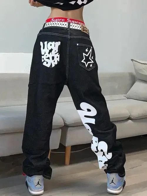 Japanese Brand × Jean Letter Print Baggy Jeans Unisex Size US 28 / EU 44 - 4 Thumbnail