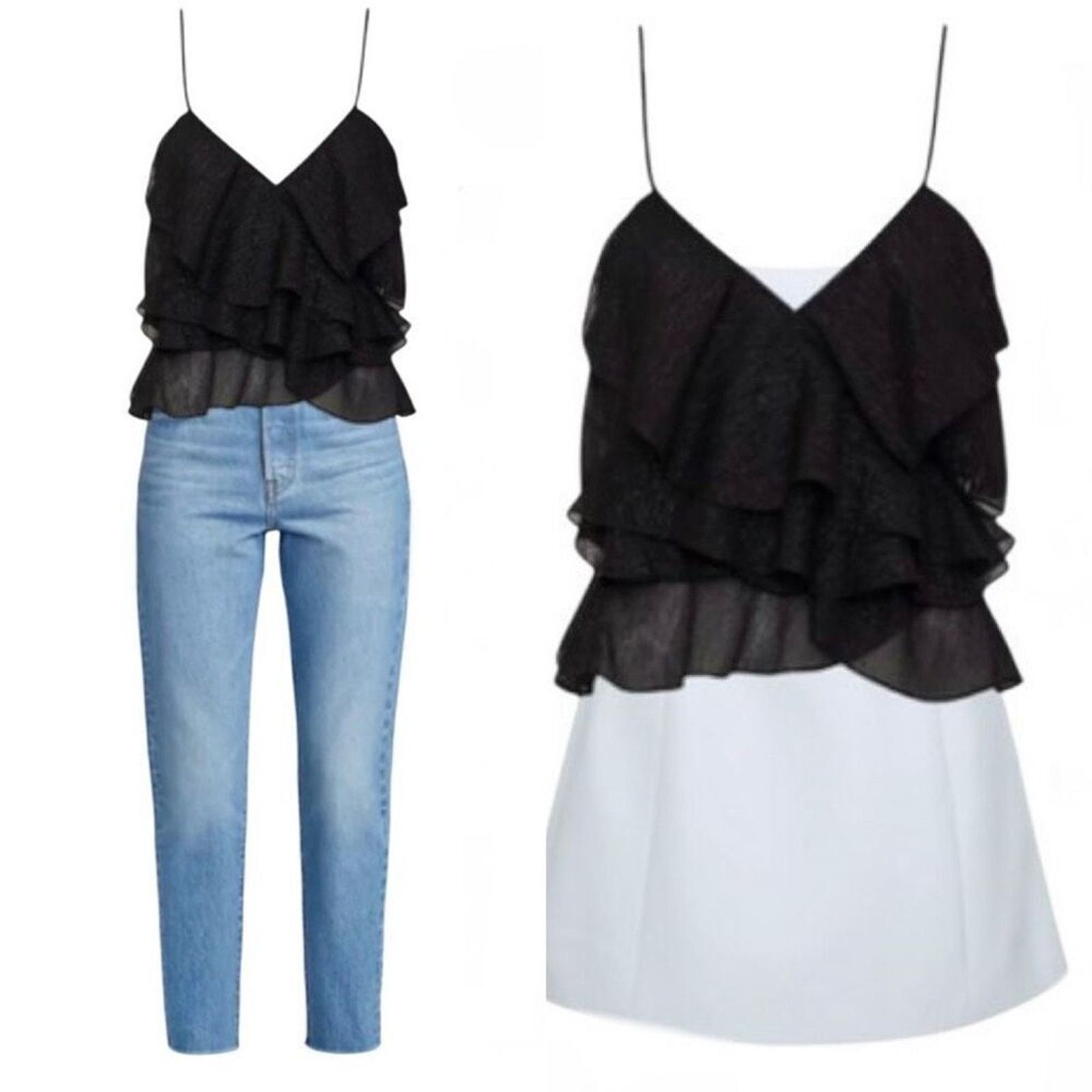 & Other Stories Rumored Tango Top Tiered Ruffles Shimmer Sheer MEDIUM Flirty Size M / US 6-8 / IT 42-44 - 2 Thumbnail