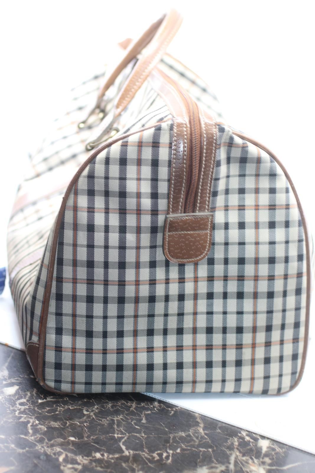 Other Vintage JAGUAR Plaid Duffle Bag Brown Leather Trim Travel Size ONE SIZE - 12 Thumbnail