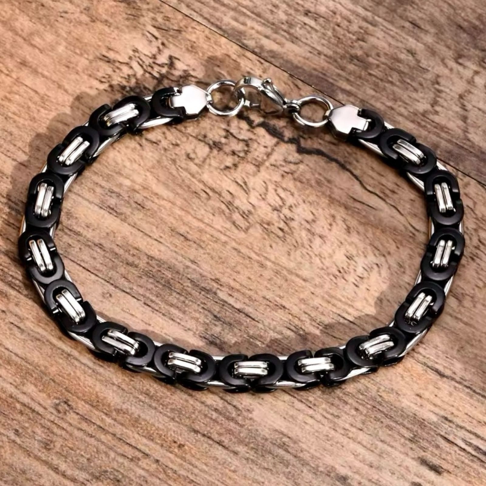 Other 8.5mm Black Silver Link Chain Bracelets Men Two Tone 8” Size ONE SIZE - 3 Thumbnail