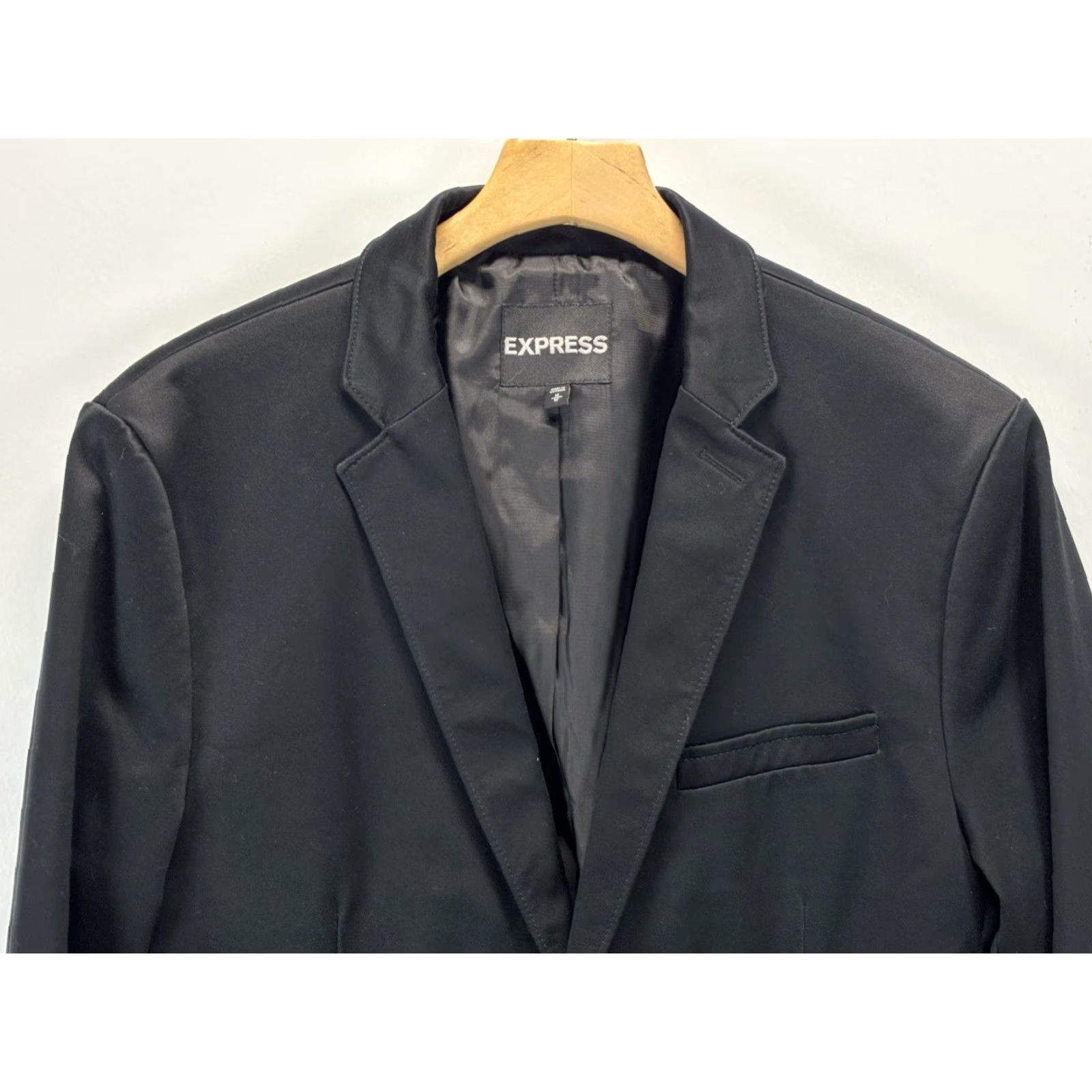 Express Express Black Blazer Sport Coat Men's Medium 38 Cotton Blend Two-Button Solid Business Party Size 40R - 2 Thumbnail