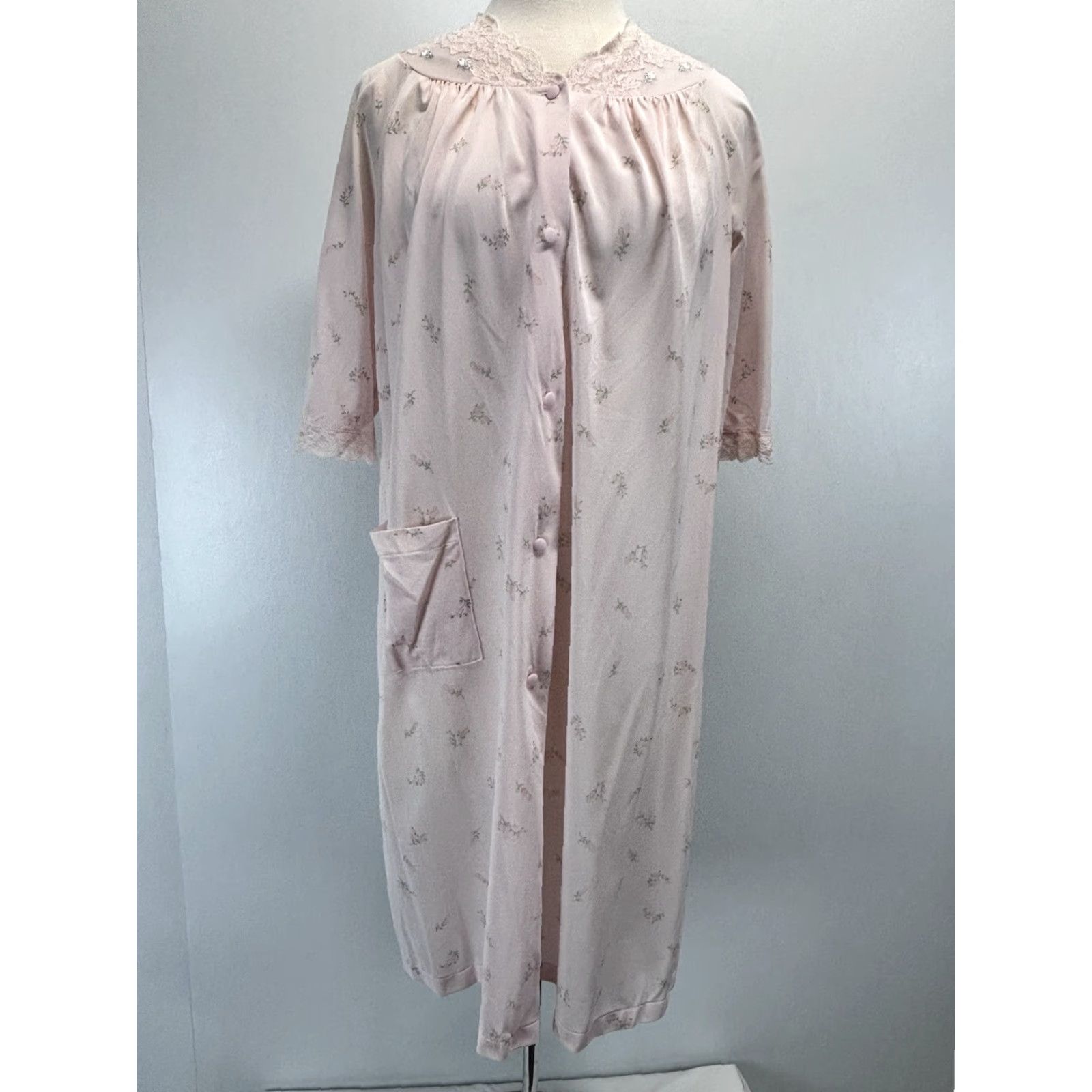 Vintage VINTAGE Shadowline 1970s Nylon Peignoir Set Small Pink Floral Sleepwear Womens Size ONE SIZE - 7 Thumbnail
