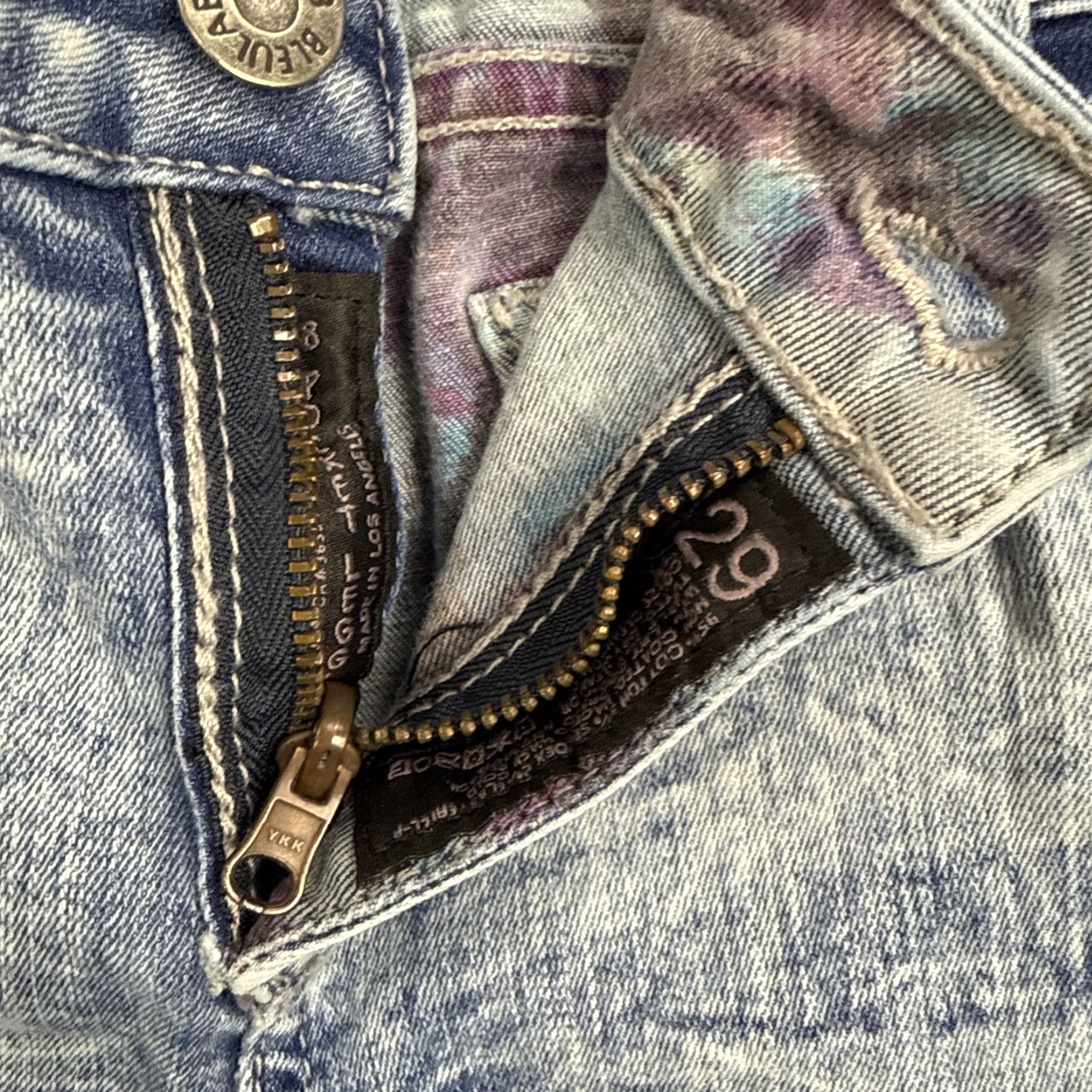 Vintage Bleulab Reversible 8 Pocket Legging Jeans Blue Acid Wash/ Gray Floral Women’s 29 Size 29" - 2 Thumbnail