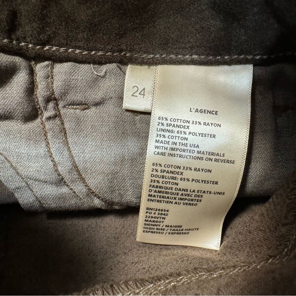 L'AGENCE NWT New $265 L'AGENCE Margot Velvet Crop Skinny ESPRESSO Je Size 24" / US 00 / IT 34 - 7 Thumbnail
