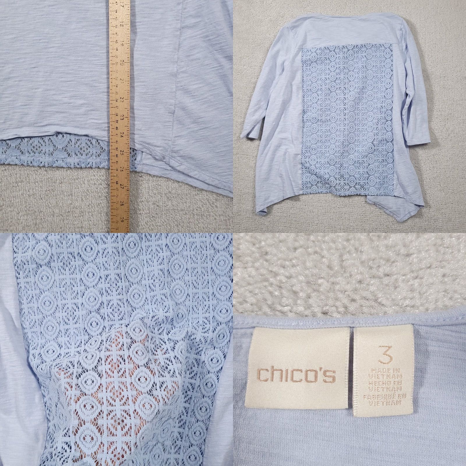Vintage Chico's Open Knit Crochet Back 3/4 Sleeve Shirt Women's 3 XL Blue V-Neck Size XL / US 12-14 / IT 48-50 - 8 Thumbnail