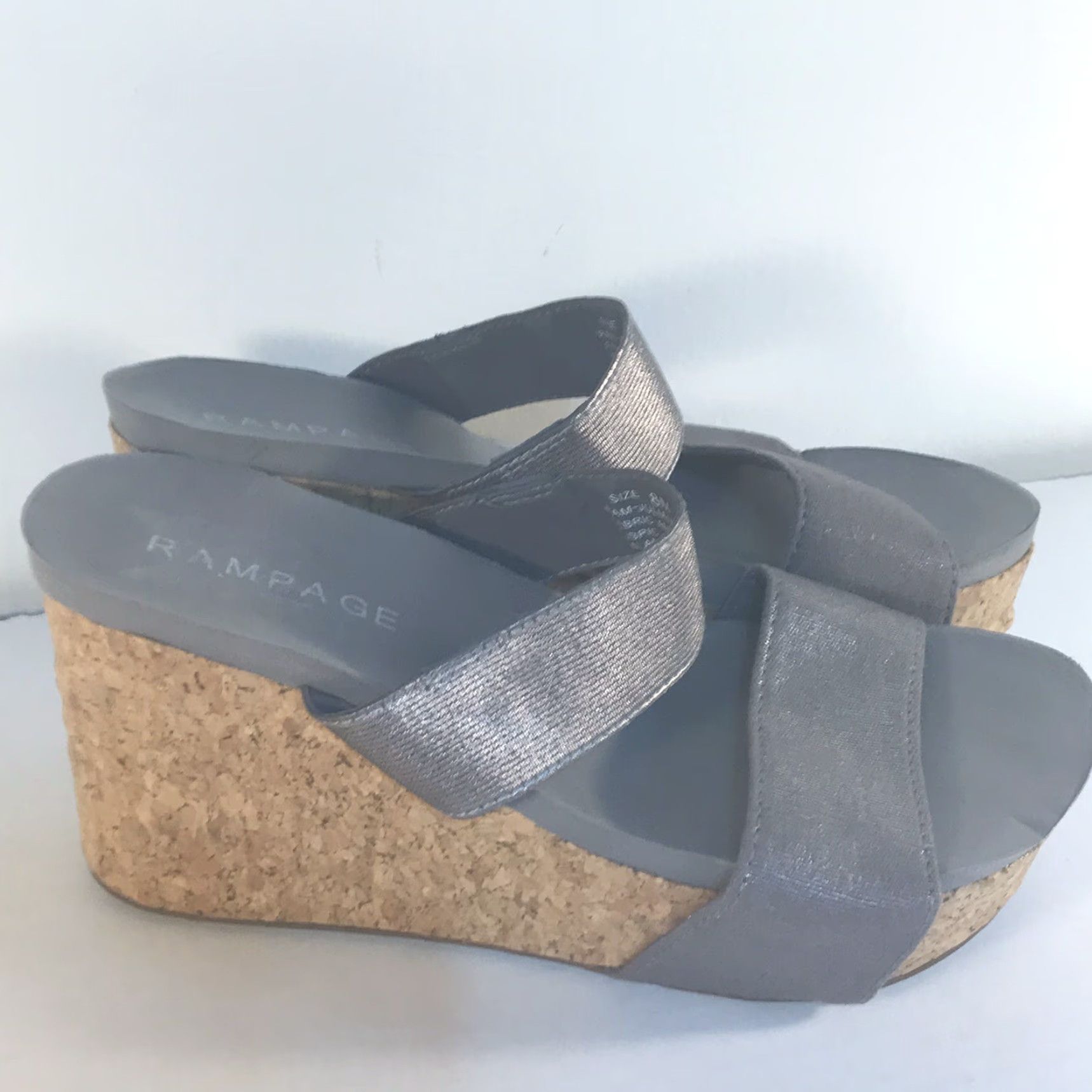Vintage Rampage Julian Silver Metallic Wedge Slide Sandals Womens Size 8M High Heel Size US 4 / IT 34 - 3 Thumbnail