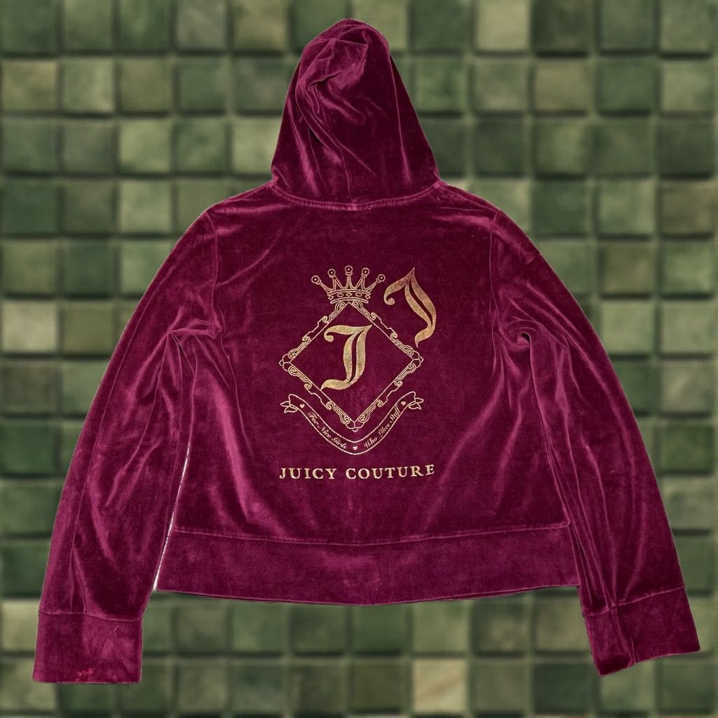 Juicy Couture VINTAGE Juicy Couture Hoodie Full Zip Velour Track Jacket Womens XL Burgundy Red Size XL / US 12-14 / IT 48-50 - 1 Thumbnail