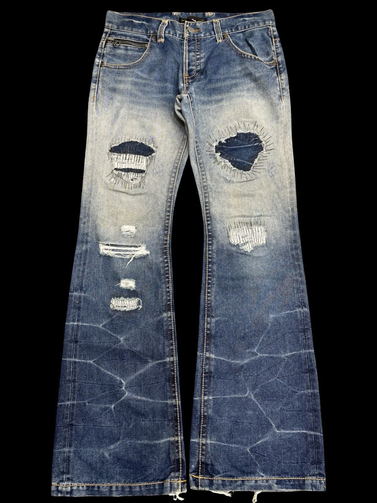 Seditionaries 💥Sick Super Flare Patchwork💥Icom Distressed Denim F596 Size US 34 / EU 50 - 1 Thumbnail