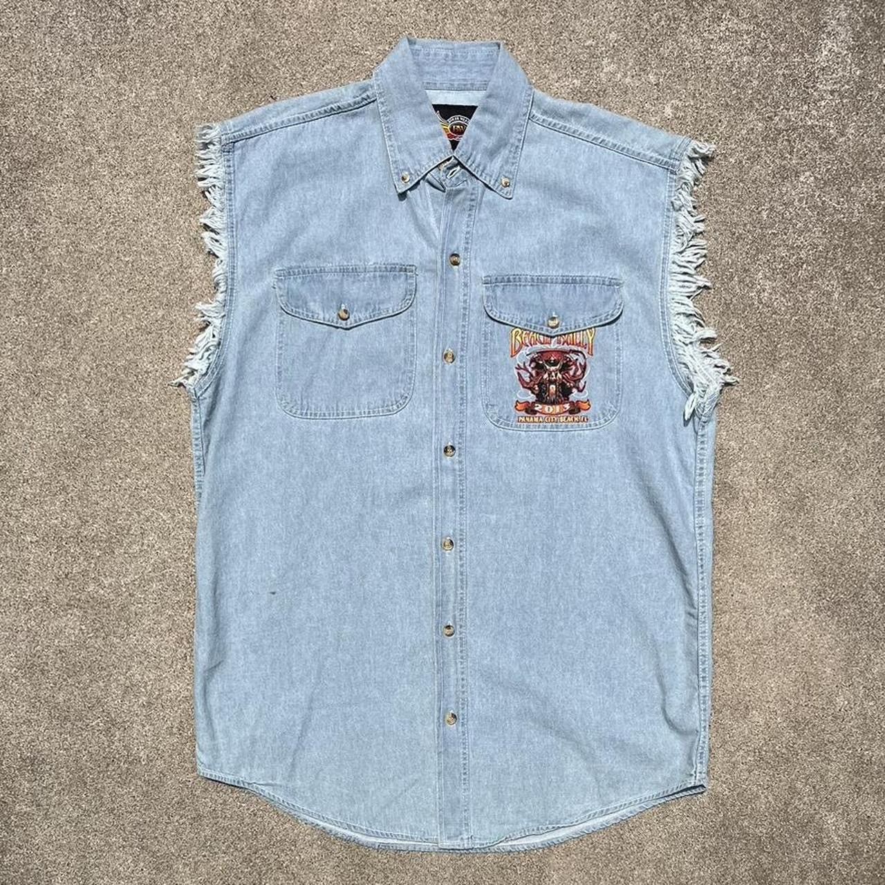 Vintage VTG 2013 Bike Wear USA Sleeveless Denim Motorcycle Shirt L Size US L / EU 52-54 / 3 - 3 Thumbnail