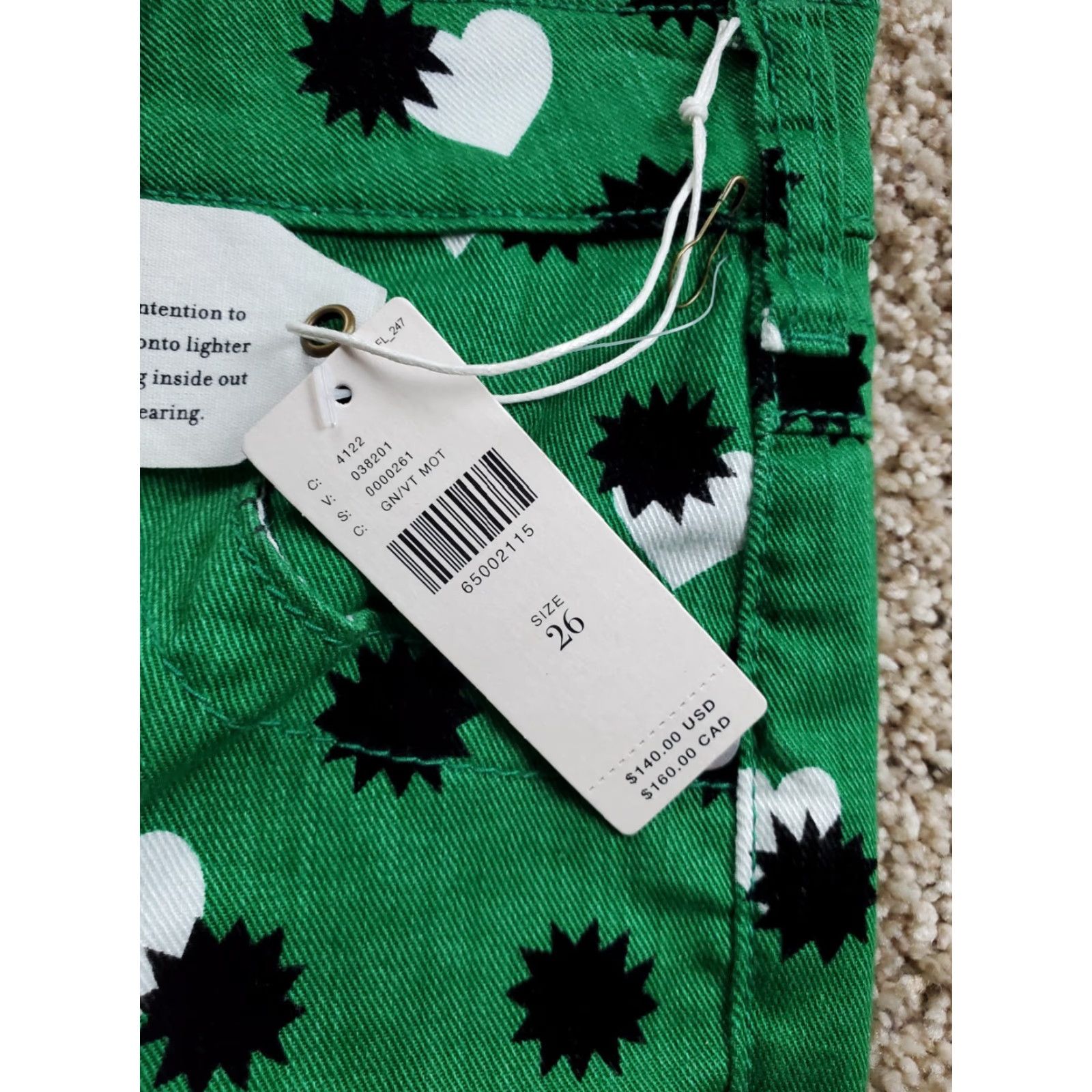 Anthropologie VINTAGE Anthropologie Maeve The Cigarette Slim Jeans Size 26 Green Heart Print Denim NWT Size 26" / US 2 / IT 38 - 3 Thumbnail