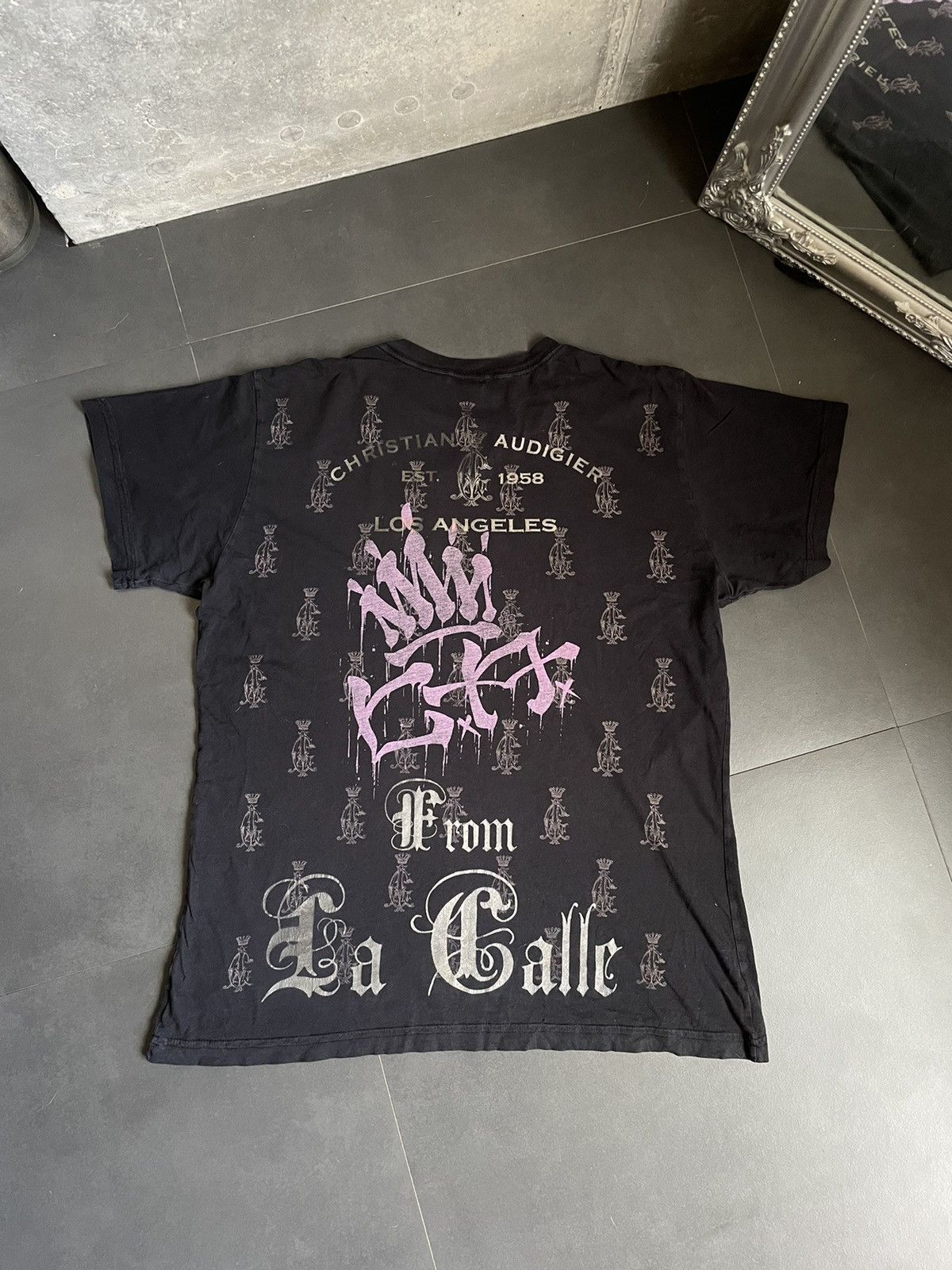 Christian Audigier × Ed Hardy Rare Christian Audigier Full Print Paris Tee T-shirt Y2k Size US L / EU 52-54 / 3 - 3 Thumbnail