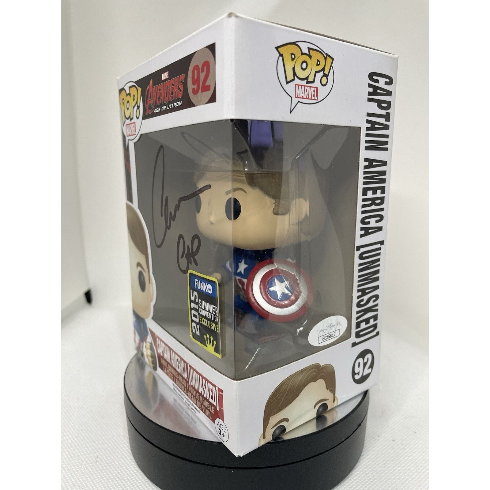 Marvel Comics Funko Pop Captain America Unmasked 93 Signed By Chris Evans Size ONE SIZE - 2 Thumbnail