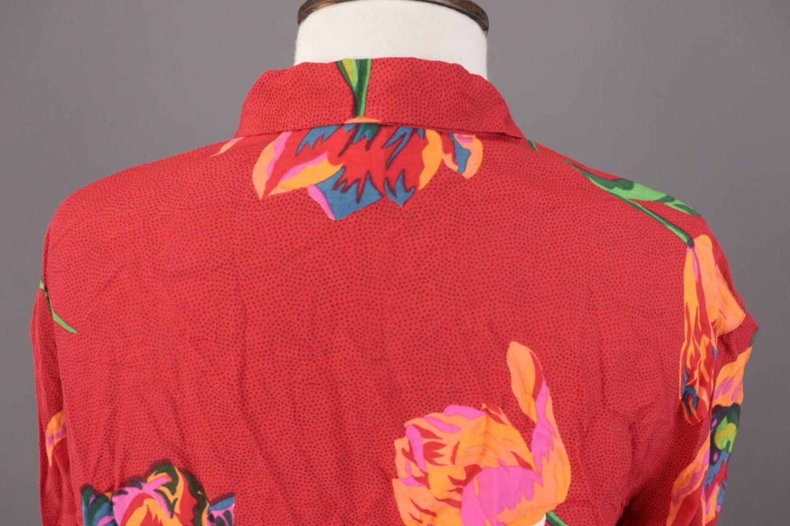 Christian Dior Monsieur Mondi The Company Red Floral Short Sleeve Blouse Shirt Size M / US 6-8 / IT 42-44 - 10 Thumbnail