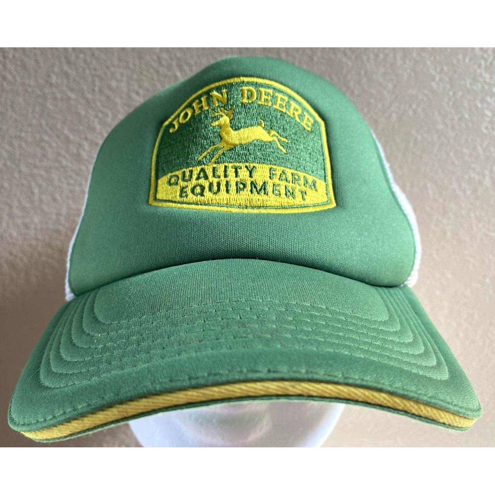 John Deere VINTAGE John Deere Trucker Hat Adjustable Green White Yellow Snapback Mens One Size White Size ONE SIZE - 2 Thumbnail