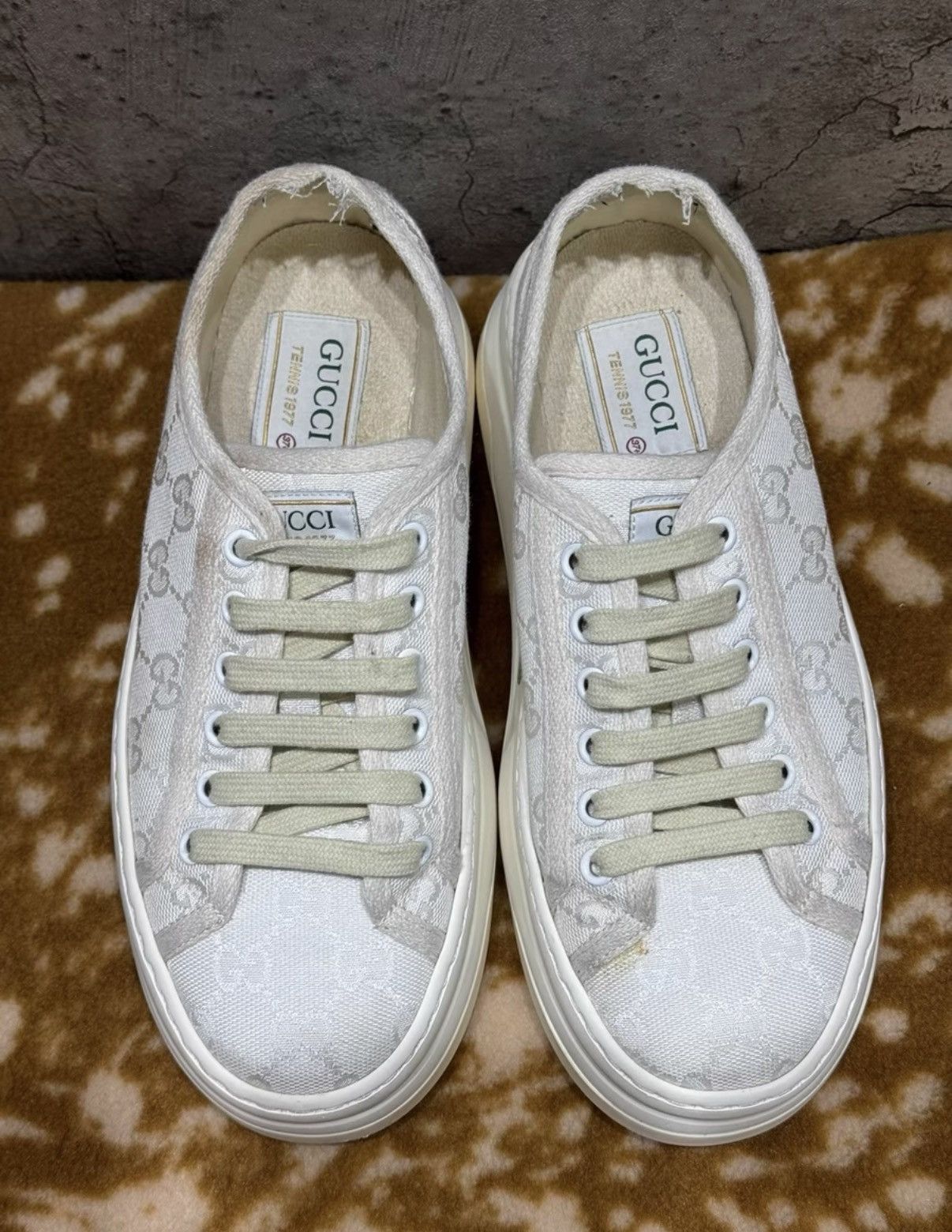 Gucci Gucci Low Top Monogram Embroidery Platform Sneakers K37 Size US 7.5 / IT 37.5 - 1 Thumbnail