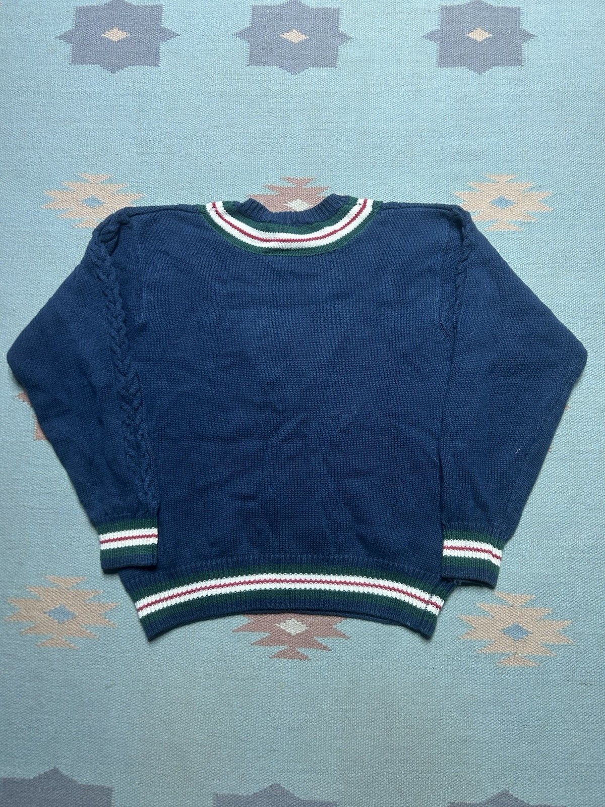 Vintage Vtg v neck tennis sweater cotton ramie knit heavy striped M Size M / US 6-8 / IT 42-44 - 6 Thumbnail