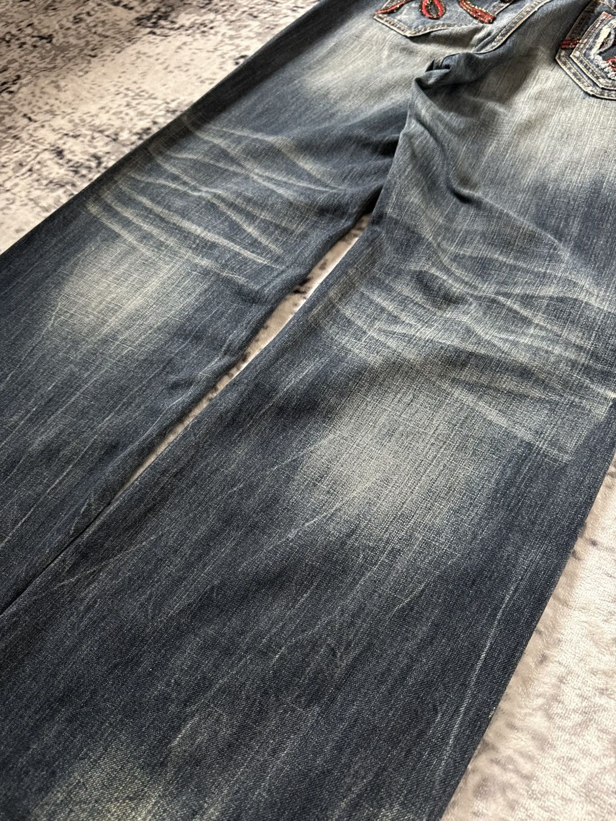 Japanese Brand Oririn Dr Denim Embroidered Flared Wide Leg Jeans Size US 34 / EU 50 - 11 Thumbnail