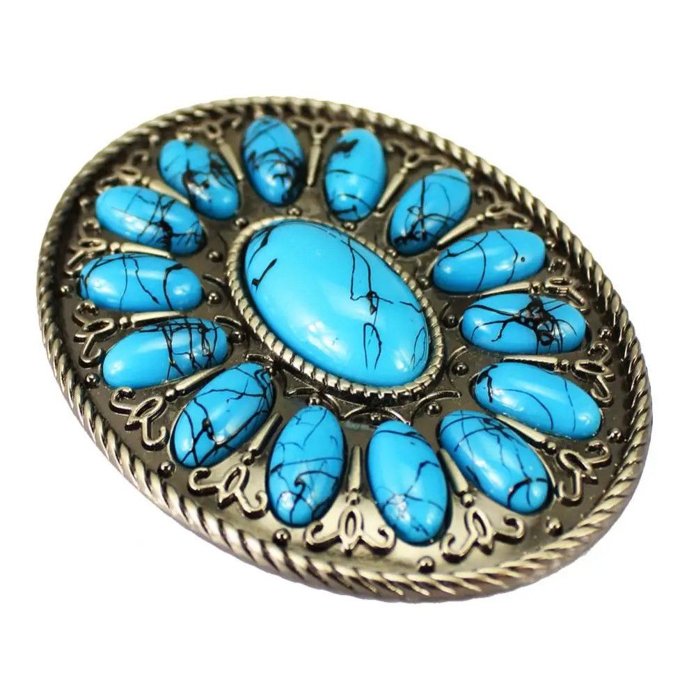 Cowboy Equipment Oval Turquoise Boho belt buckle Size ONE SIZE - 3 Thumbnail