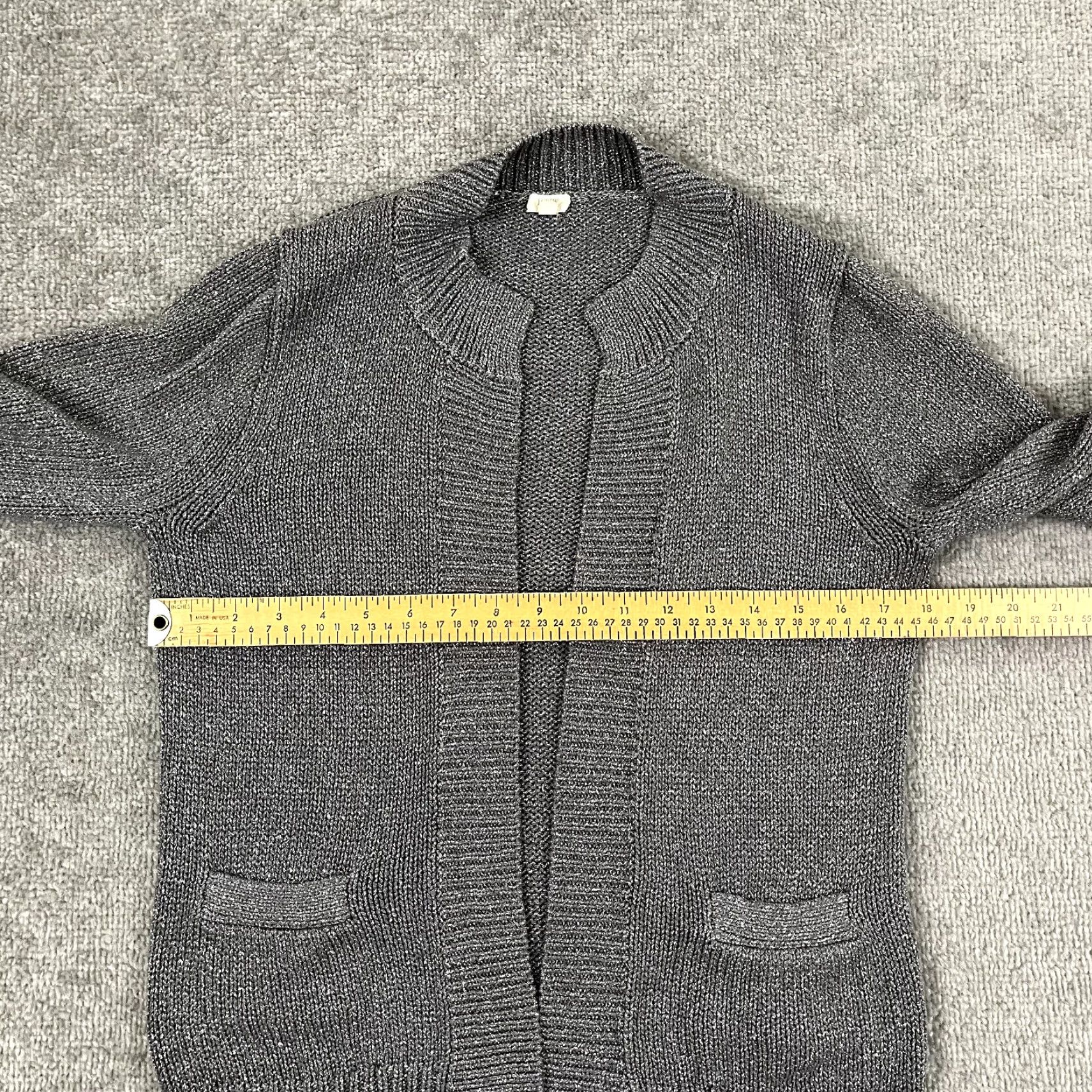 J.Crew VINTAGE J.CREW Open Front Cardigan Womens Medium Gray Shiny Metallic Pullover Sweater Size M / US 6-8 / IT 42-44 - 4 Thumbnail