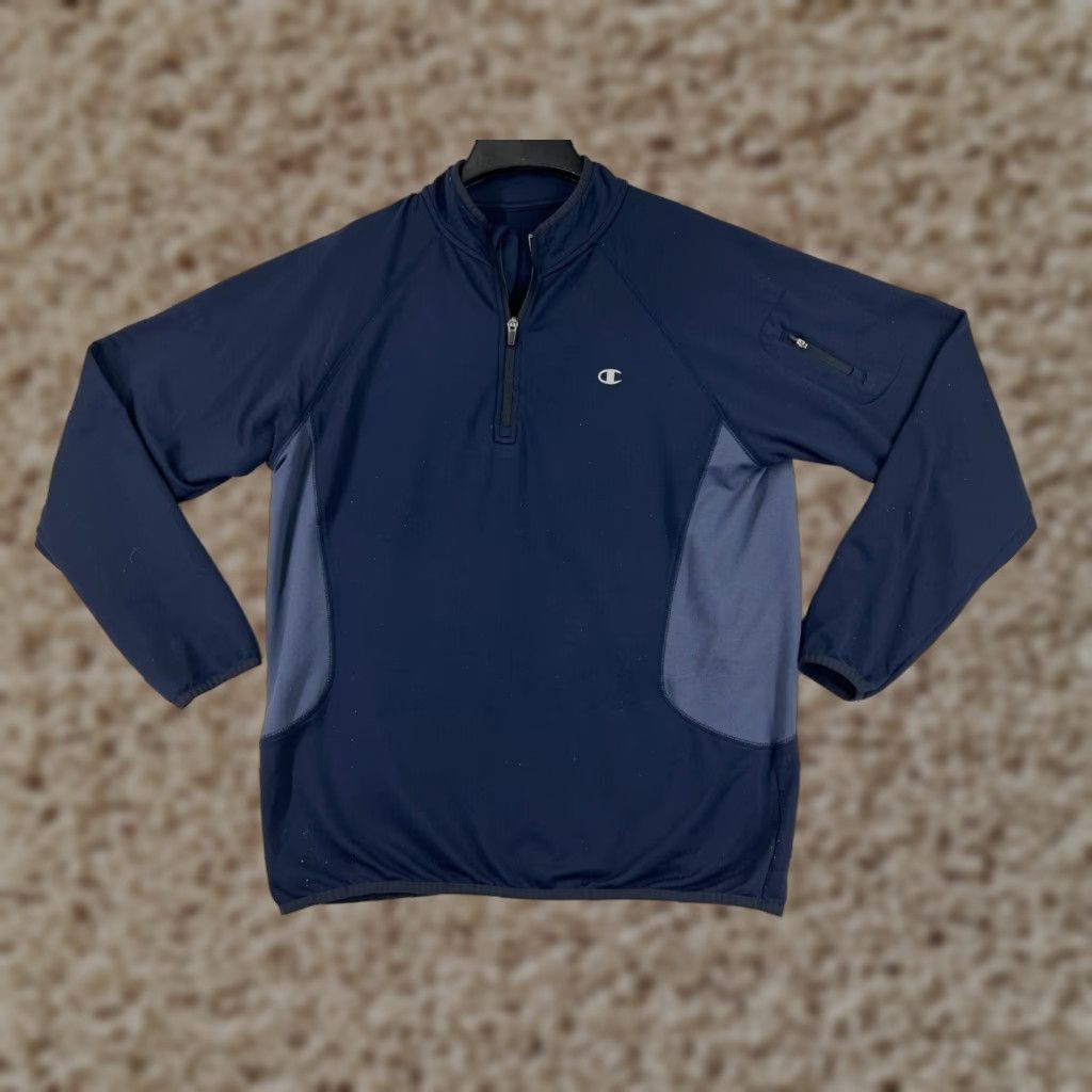Champion Champion Mens Blue 1/4 Zip Sweater Long Sleeve Jersey Polyester Pullover Regular Size L Shirts? Size US L / EU 52-54 / 3 - 1 Thumbnail